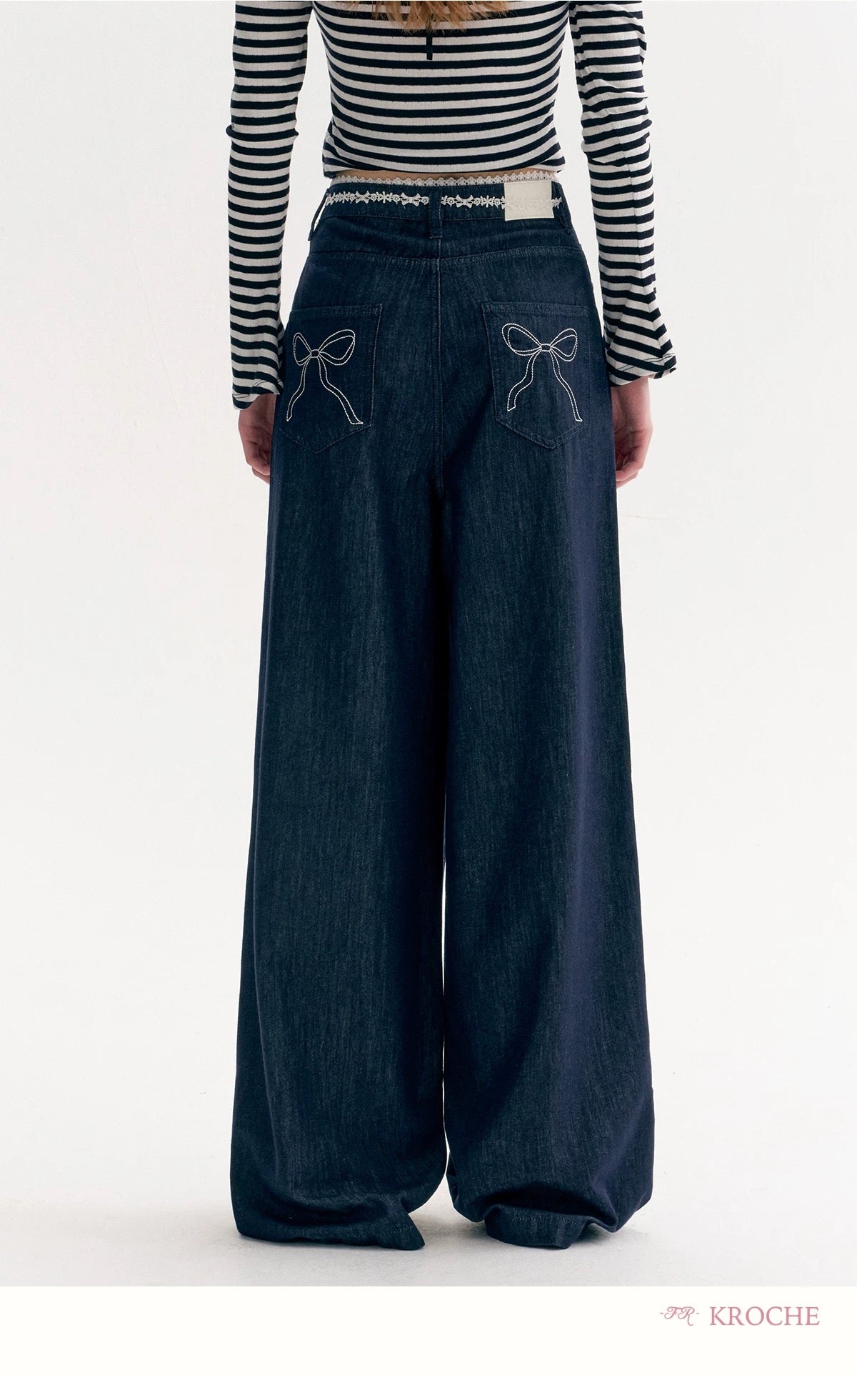 Kroche Lace patchwork decorative bow loose jeans
