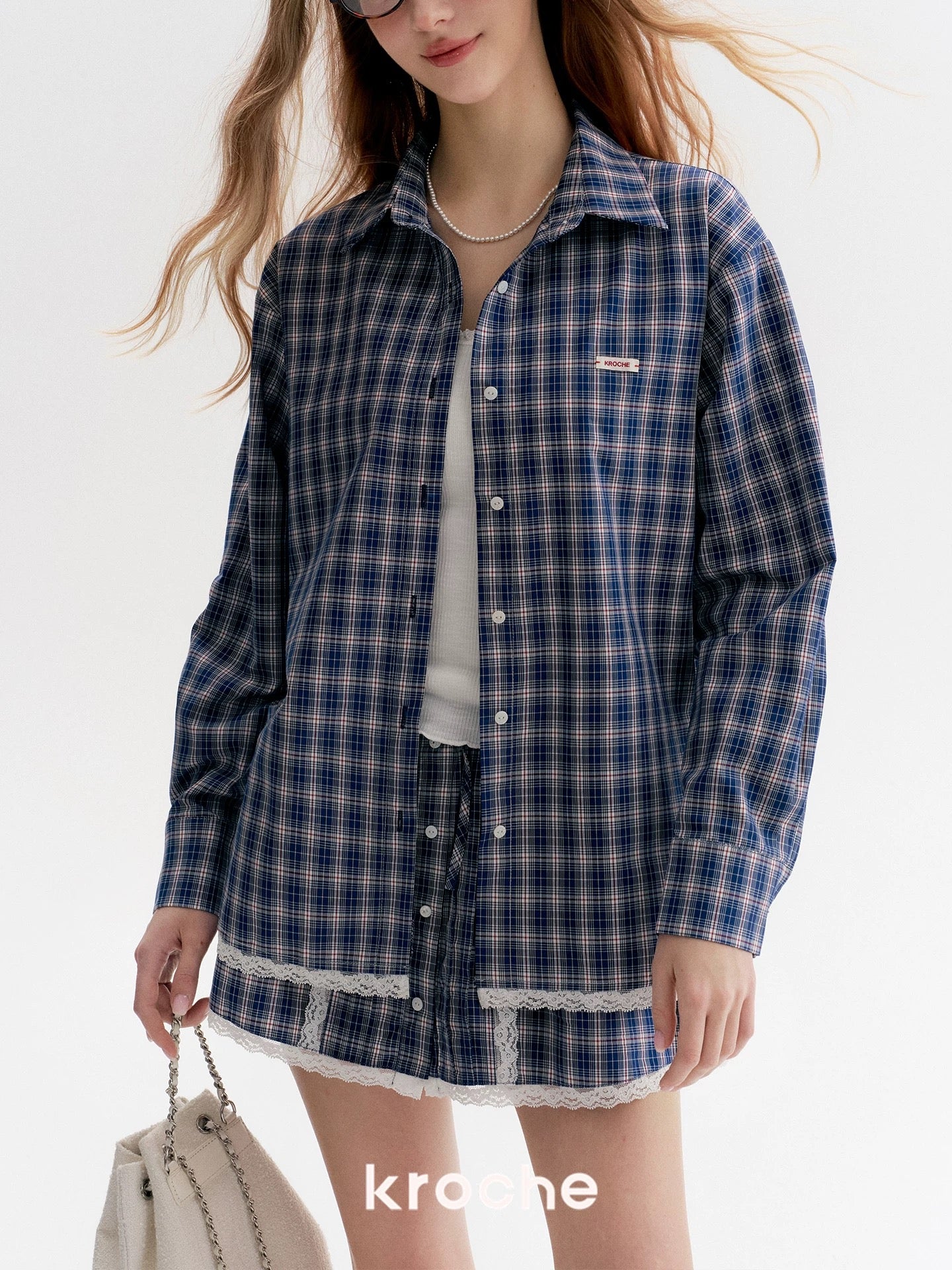 Kroche Plaid loose shirt + skirt set