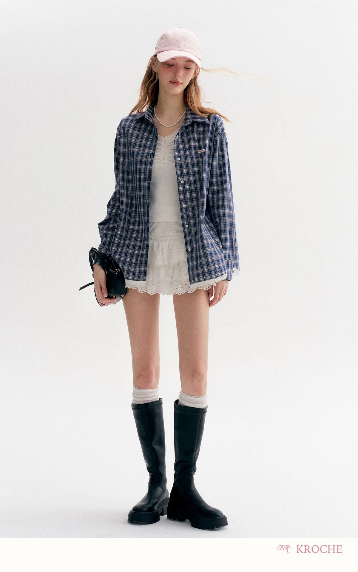 Kroche Plaid loose shirt + skirt set
