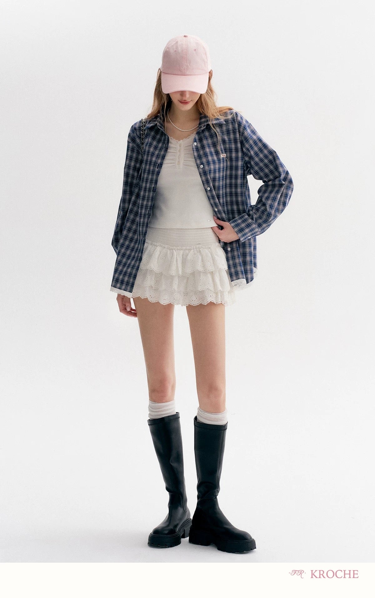 Kroche Plaid loose shirt + skirt set