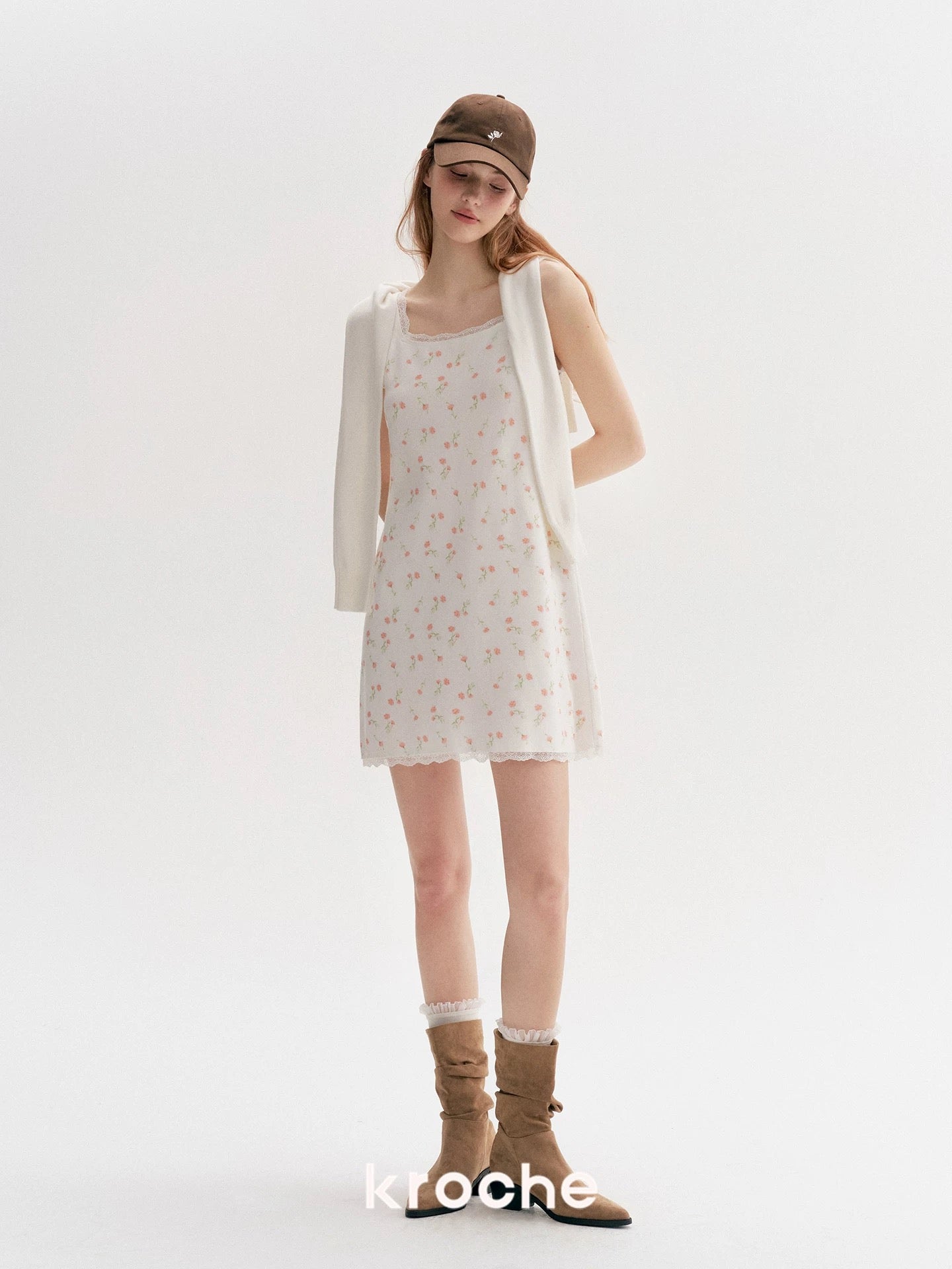 Kroche Floral lace patchwork knit camisole dress