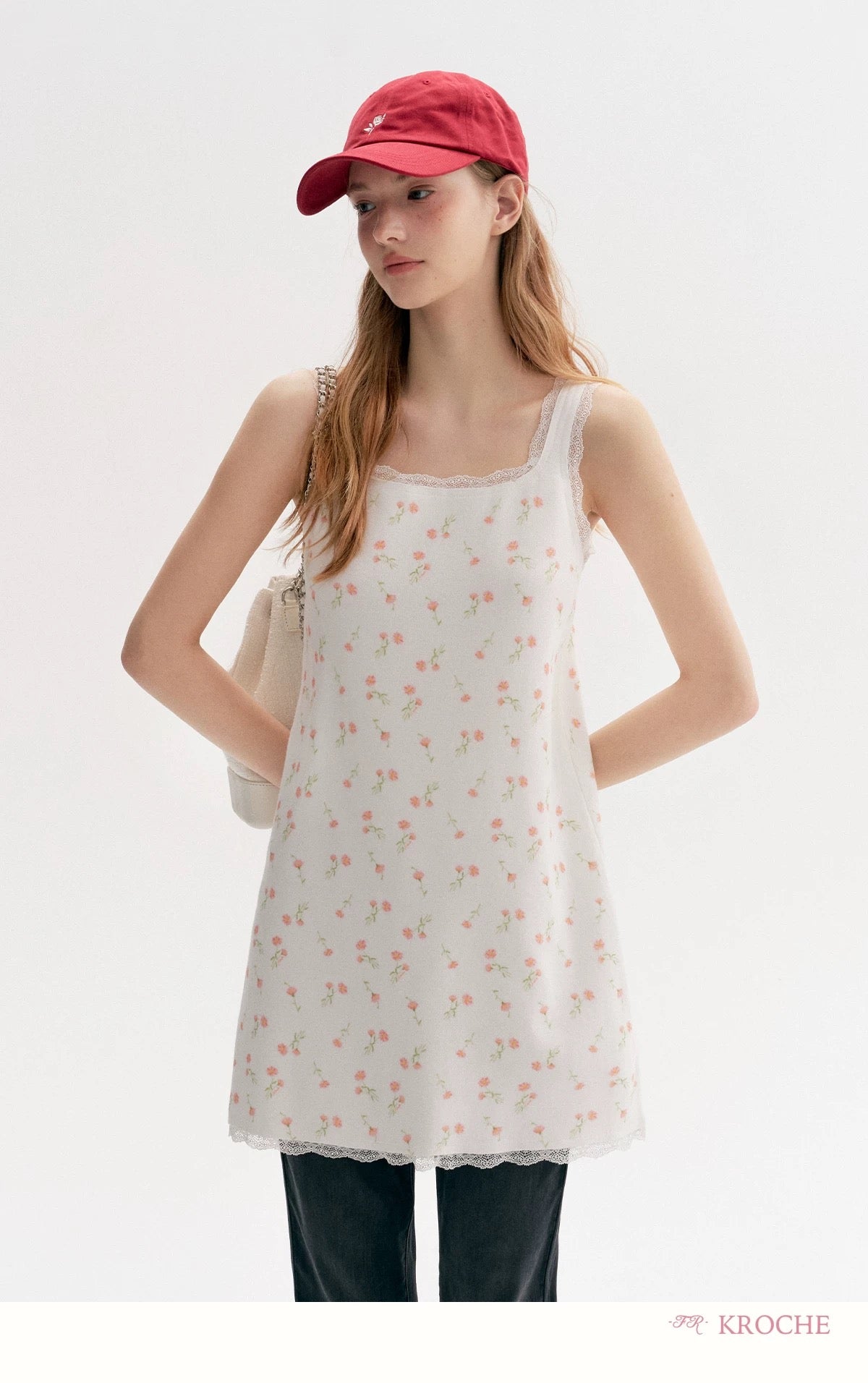 Kroche Floral lace patchwork knit camisole dress
