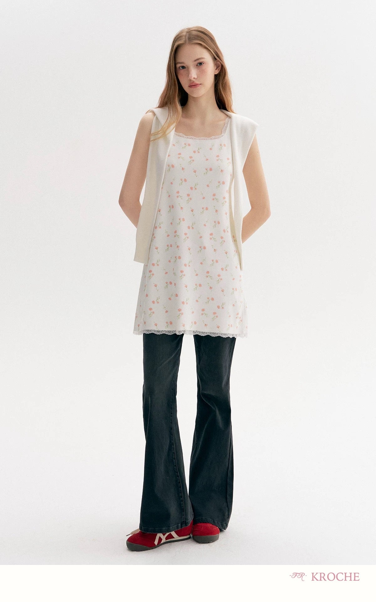 Kroche Floral lace patchwork knit camisole dress