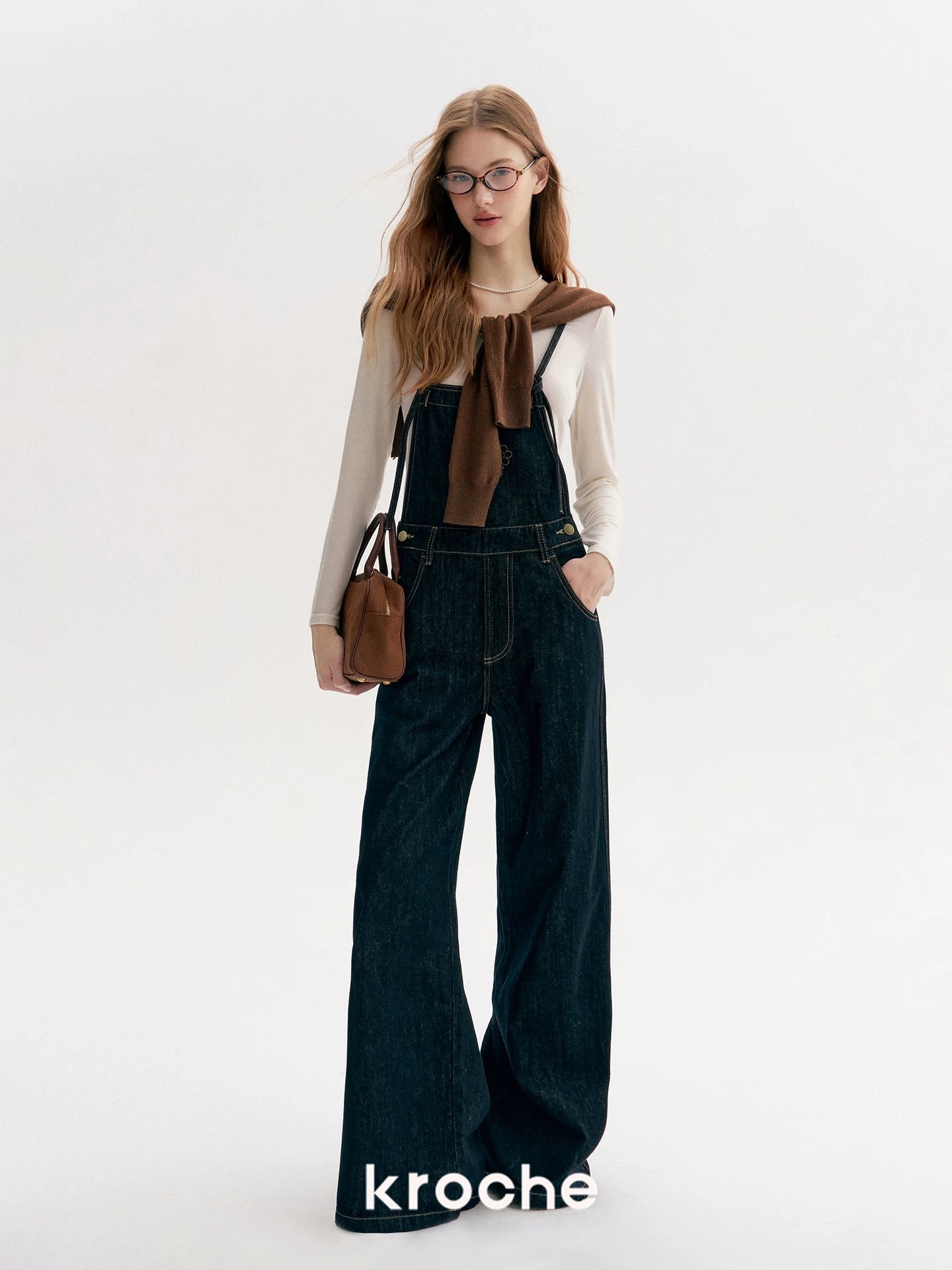 Kroche Color blocking loose straight leg overalls