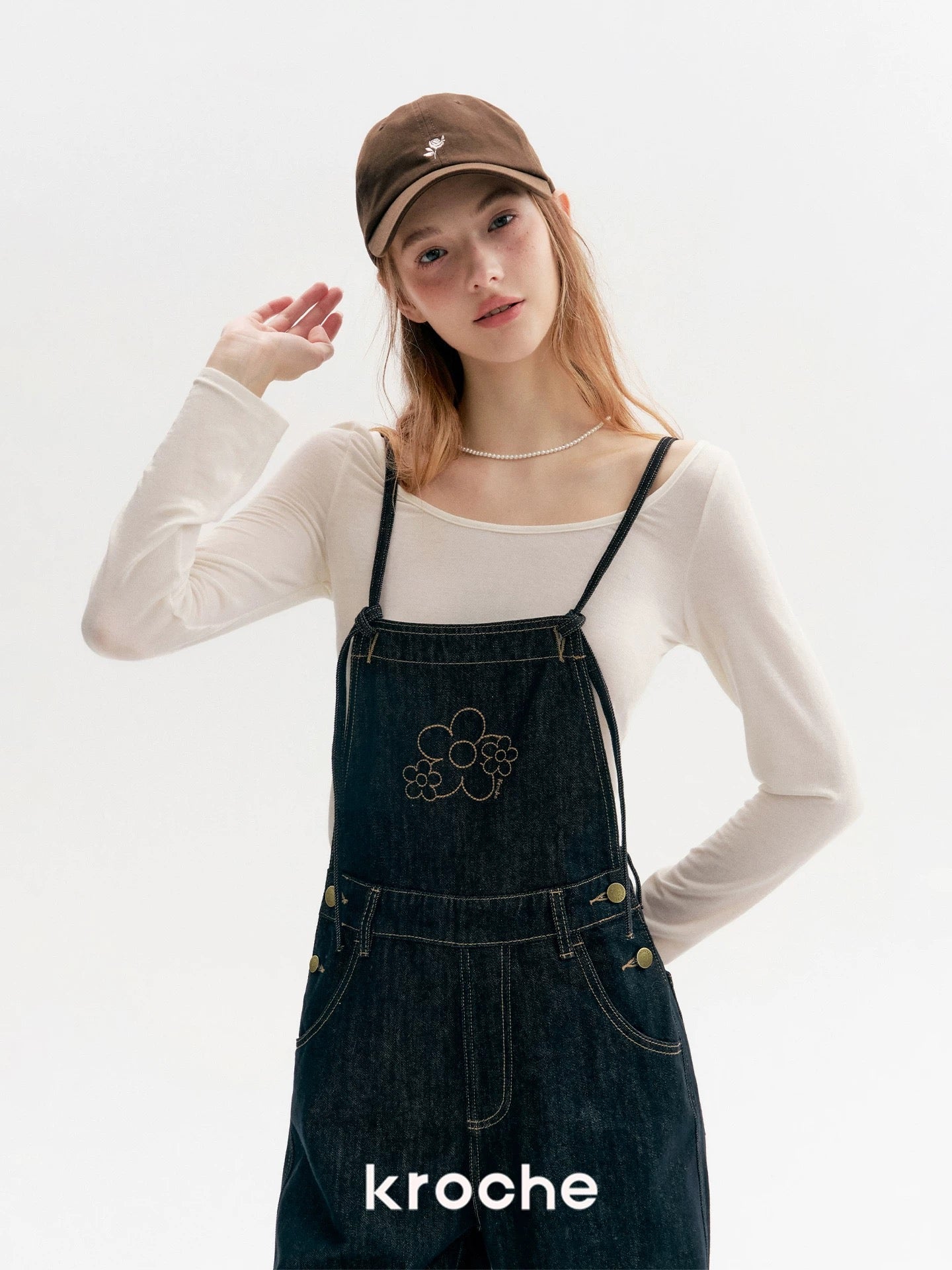 Kroche Color blocking loose straight leg overalls