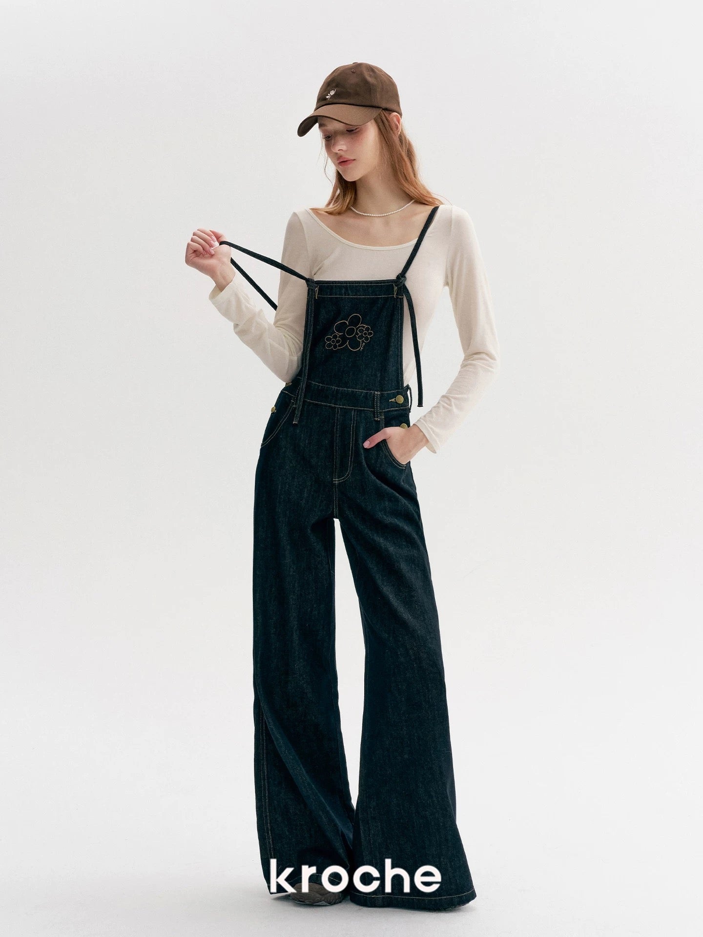 Kroche Color blocking loose straight leg overalls