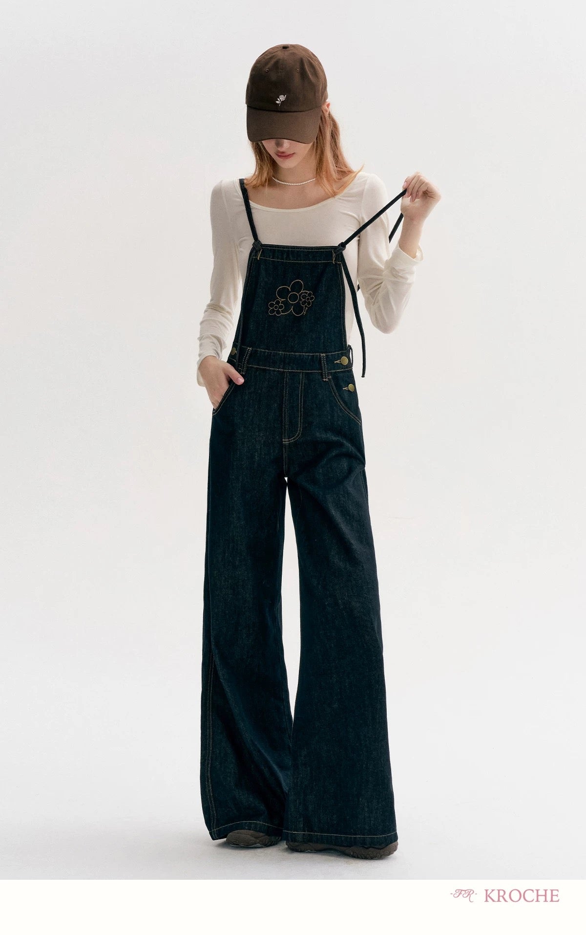 Kroche Color blocking loose straight leg overalls