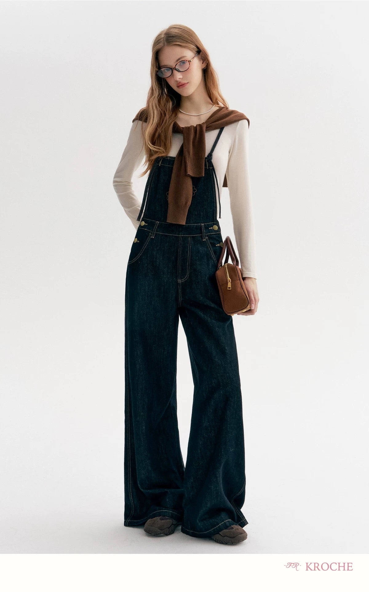 Kroche Color blocking loose straight leg overalls