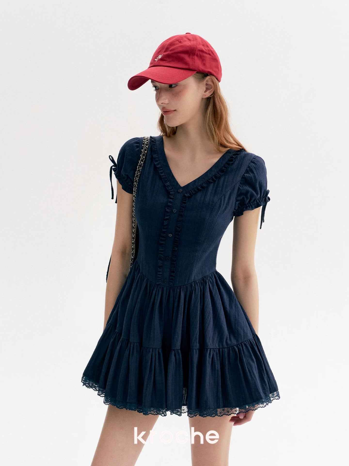 Kroche Lace V-neck waist cinched dress