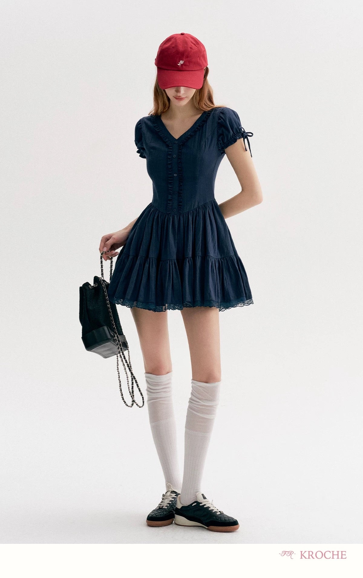 Kroche Lace V-neck waist cinched dress