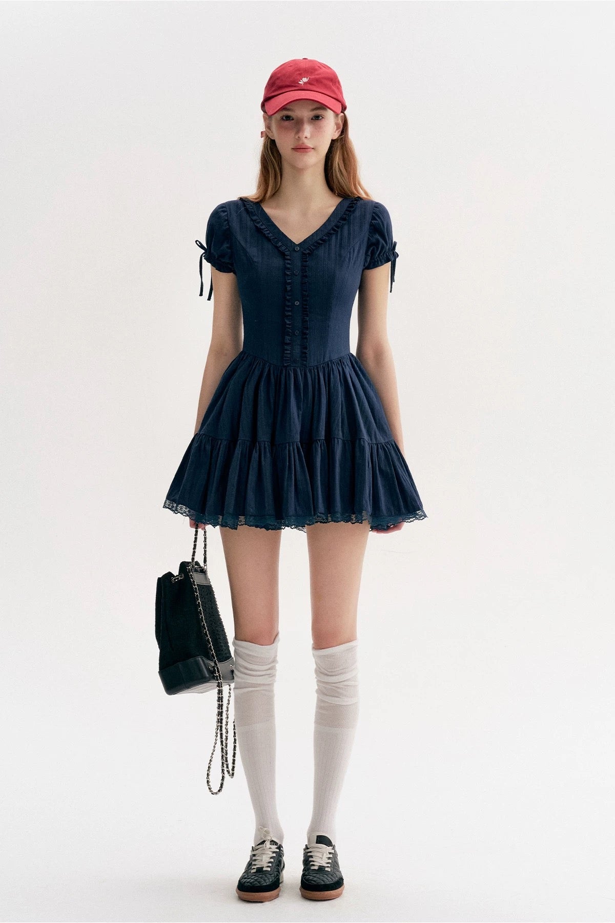 Kroche Lace V-neck waist cinched dress