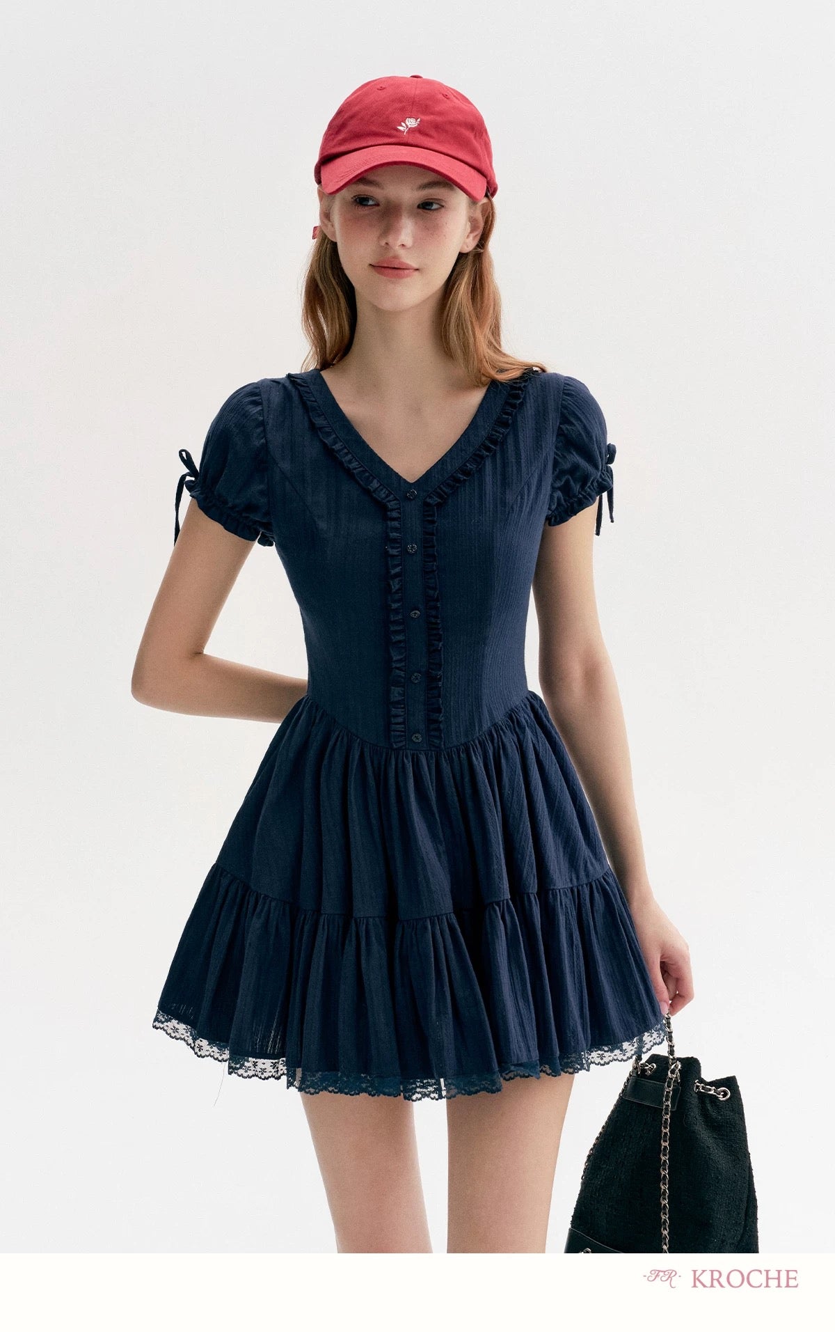 Kroche Lace V-neck waist cinched dress
