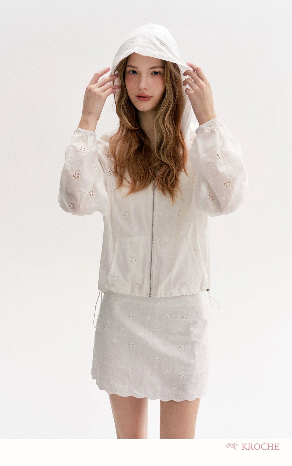 Kroche Lace loose short hooded jacket