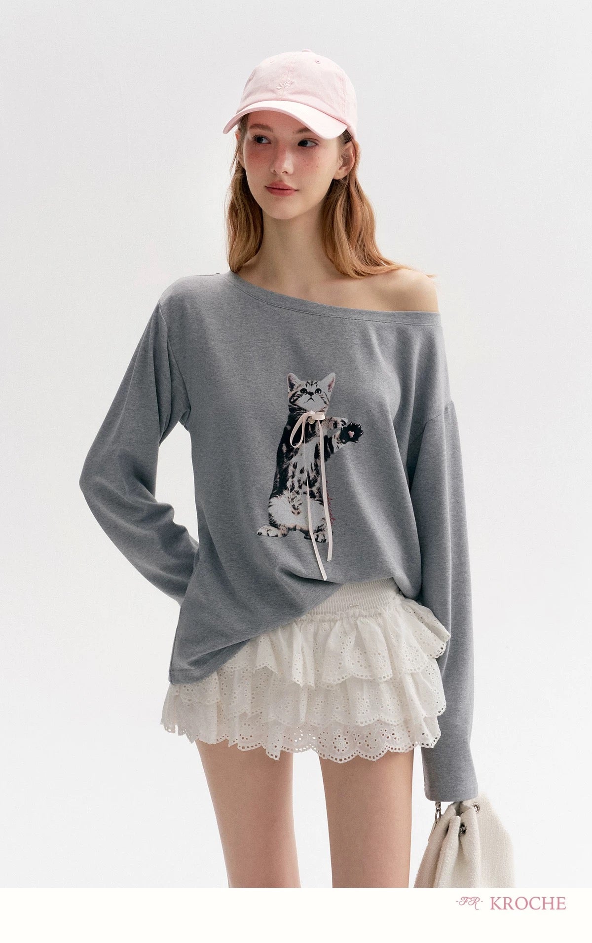 Kroche Cat printed loose long sleeved T-shirt