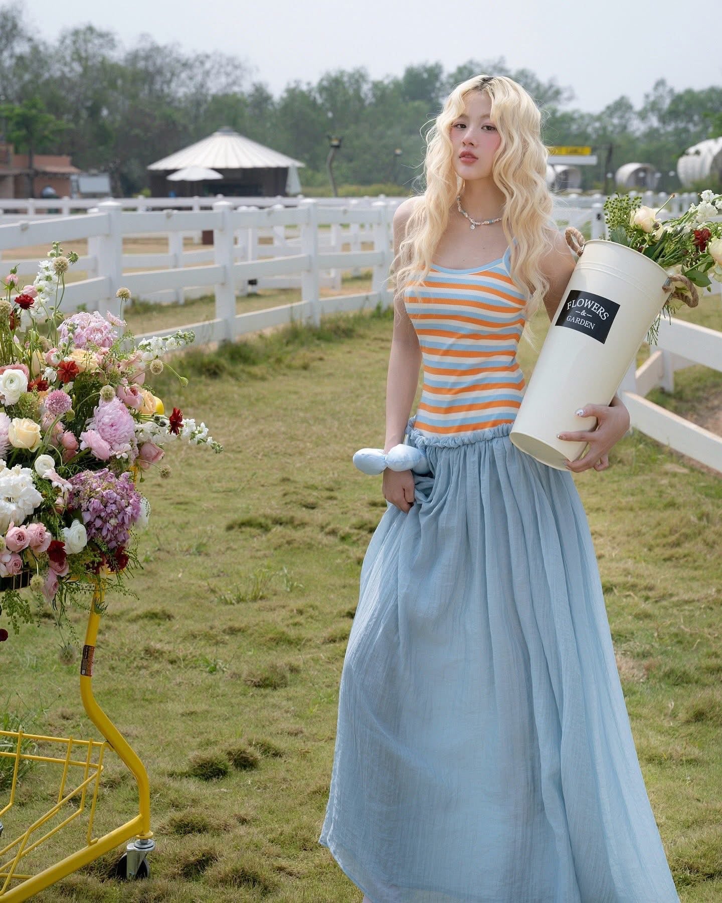 SWAN Closet Colorful striped camisole dress