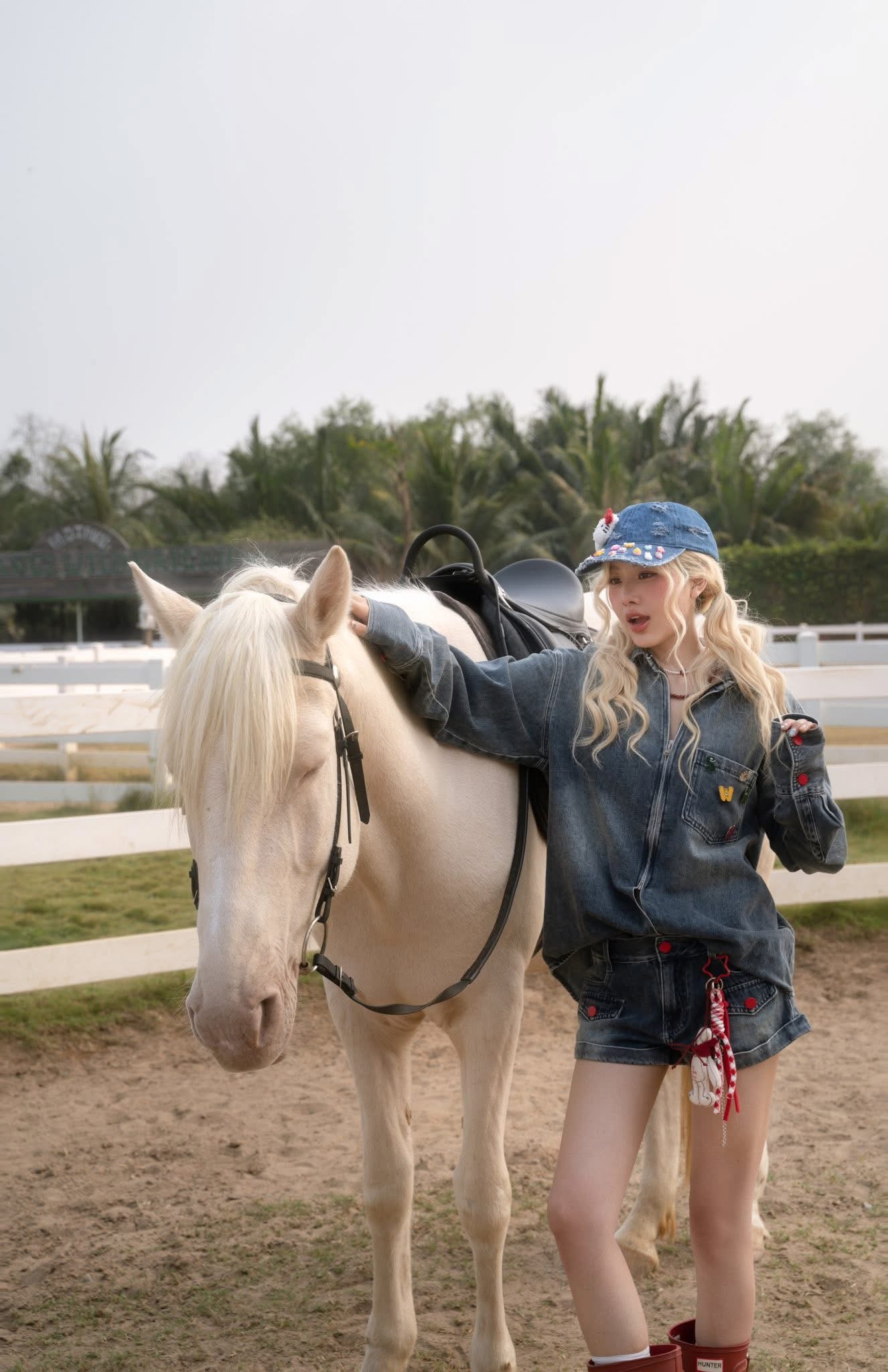 SWAN Closet Denim jacket + shorts set