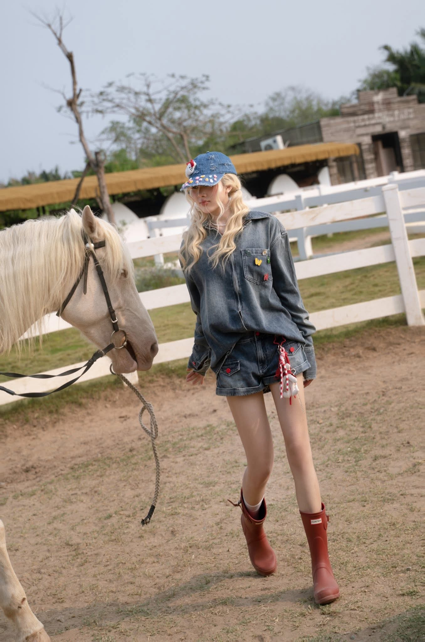 SWAN Closet Denim jacket + shorts set