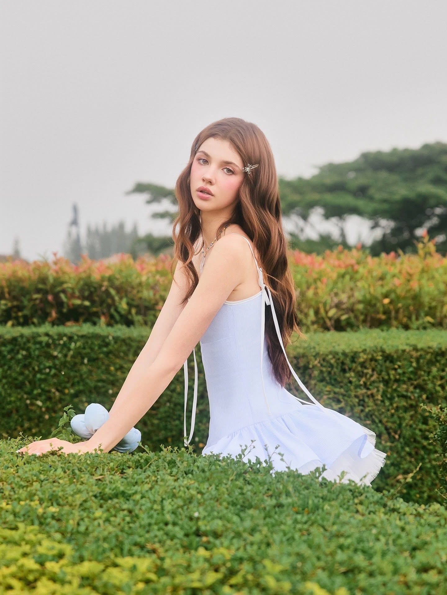 SWAN Closet Light blue camisole puffy dress with charm
