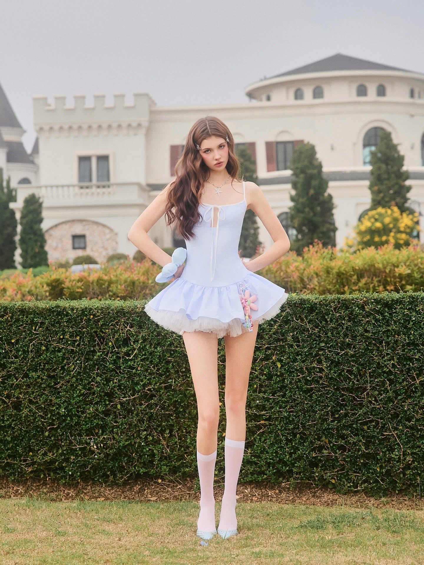 SWAN Closet Light blue camisole puffy dress with charm