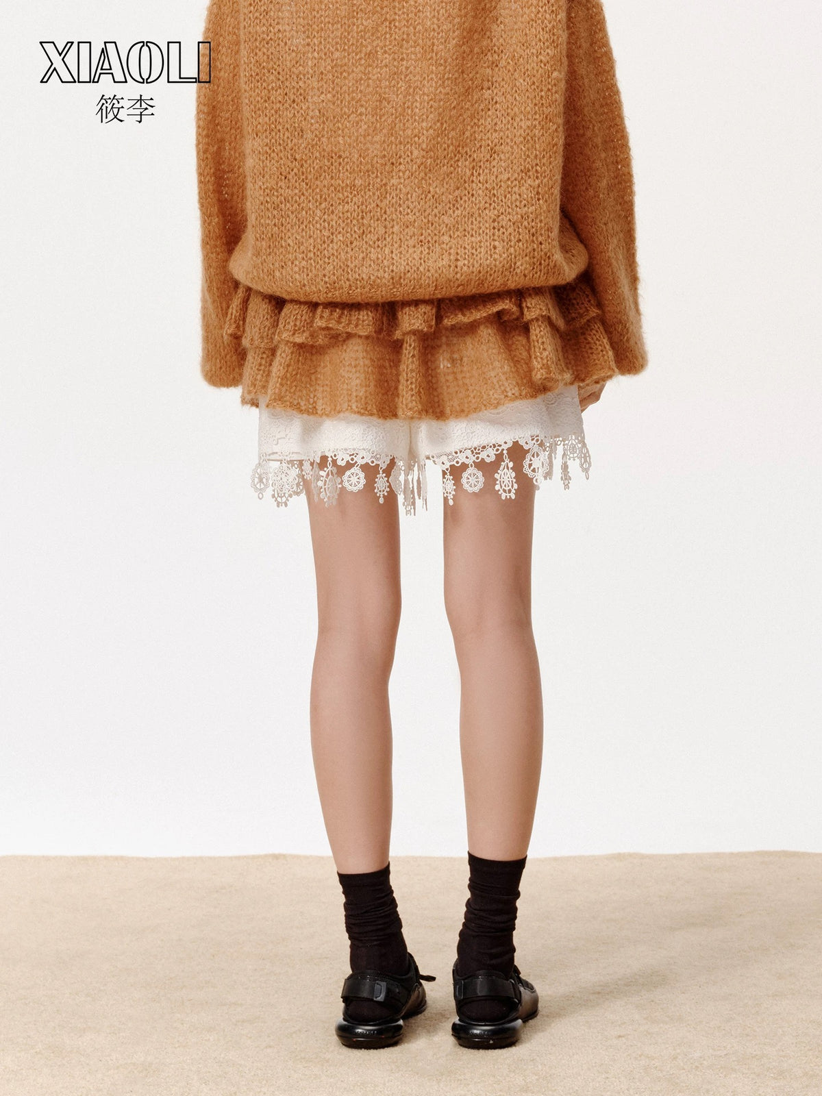 XIAOLI Solid color knitted skirt (Khaki)