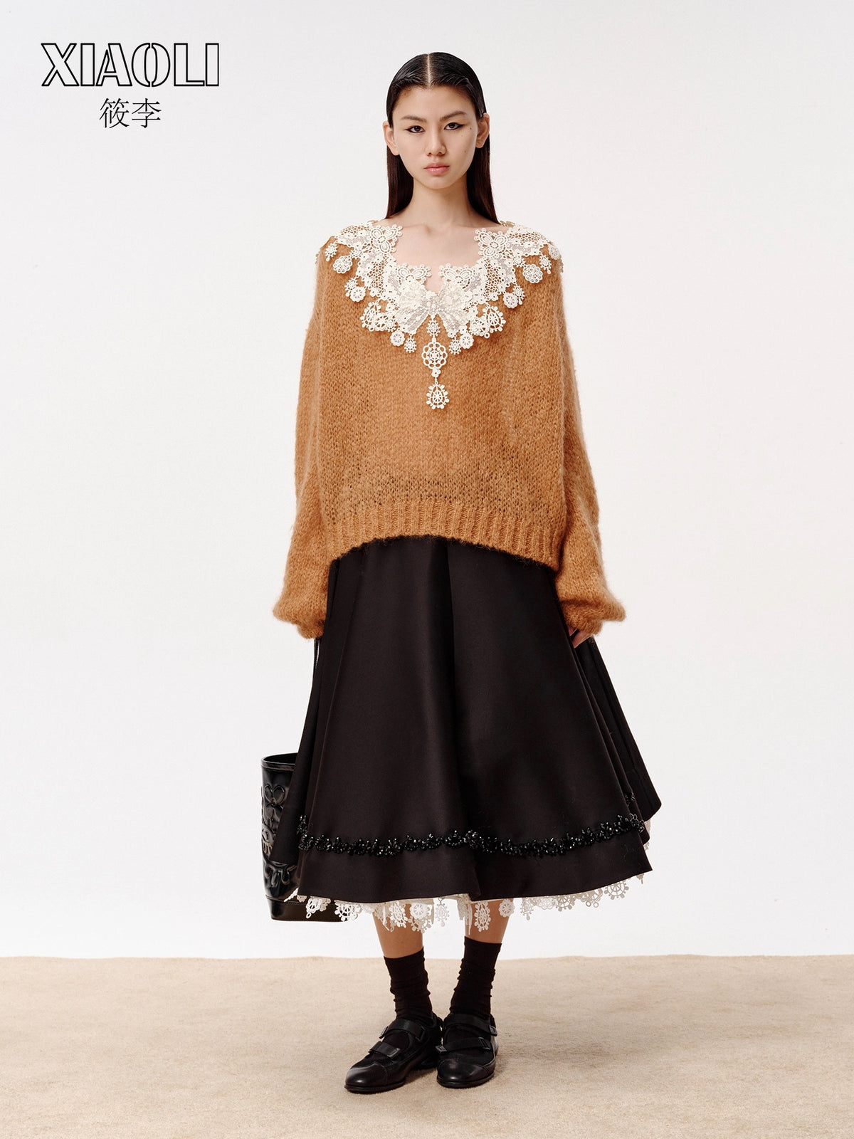 XIAOLI Leisure pullover lace sweater (Khaki)