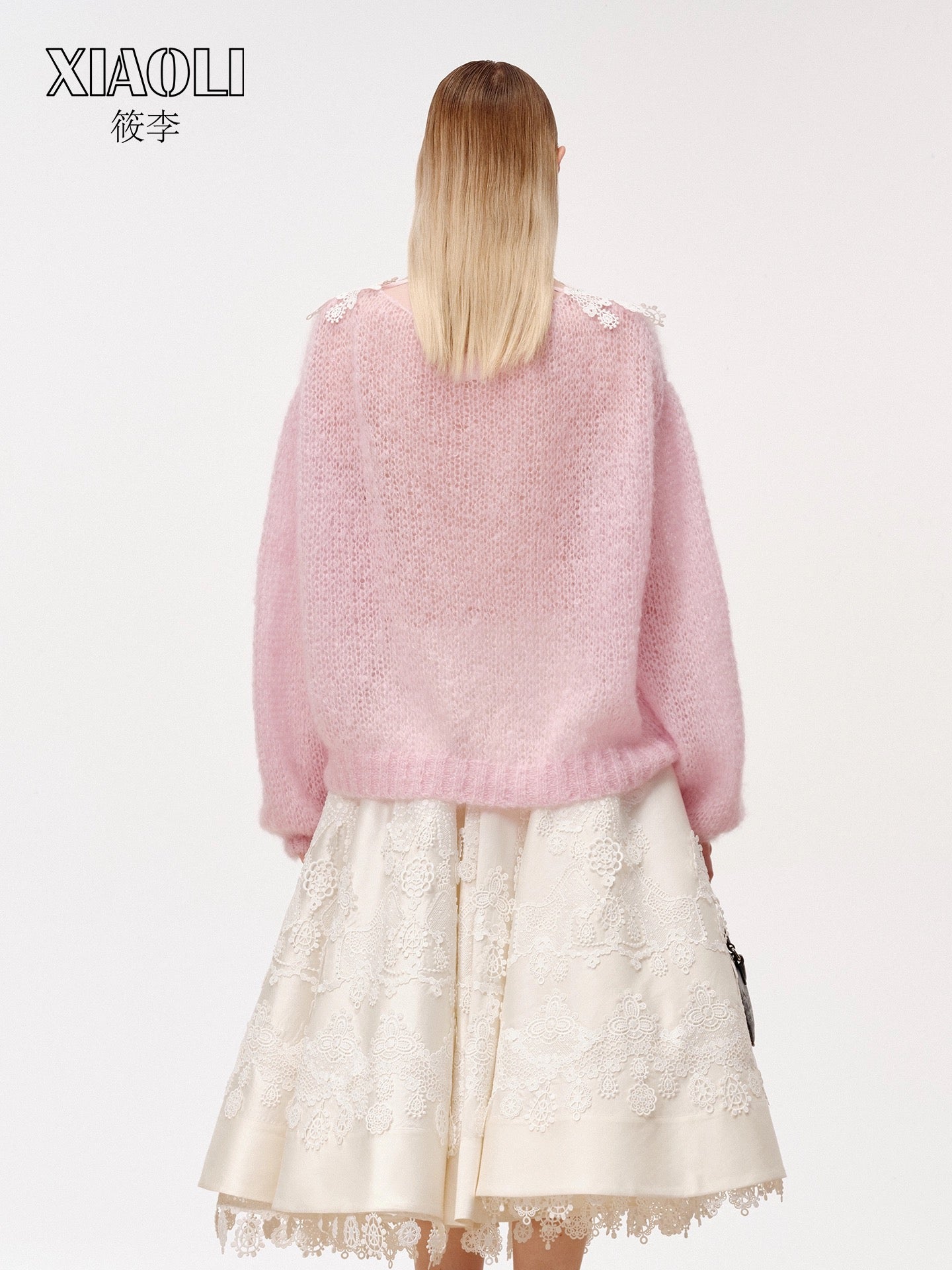 XIAOLI Leisure pullover lace sweater (Pink)