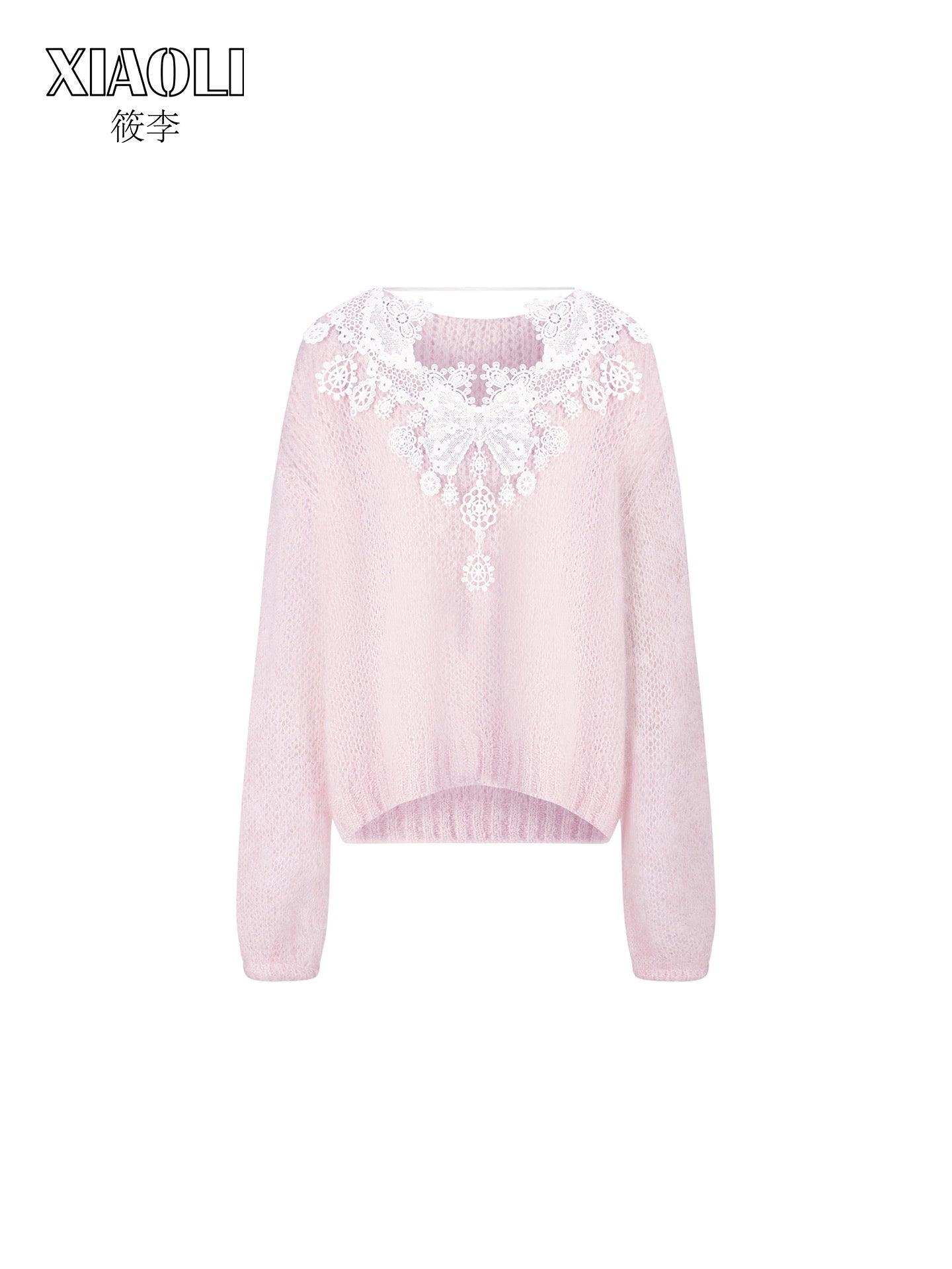 XIAOLI Leisure pullover lace sweater (Pink)