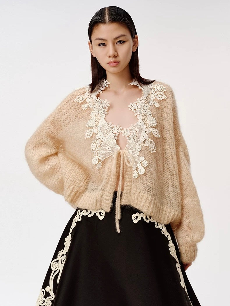 XIAOLI Knitted rope lace cardigan & skirt (3color)
