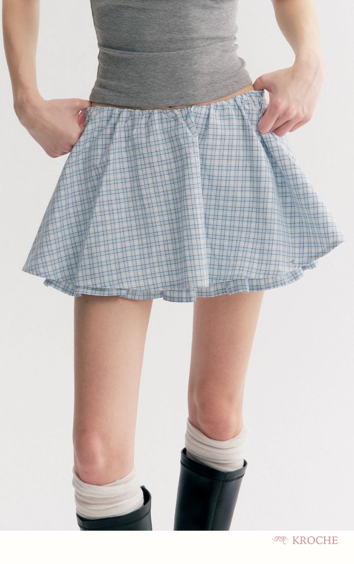 Kroche Plaid patchwork hooded sweatshirt + skirt + vest set
