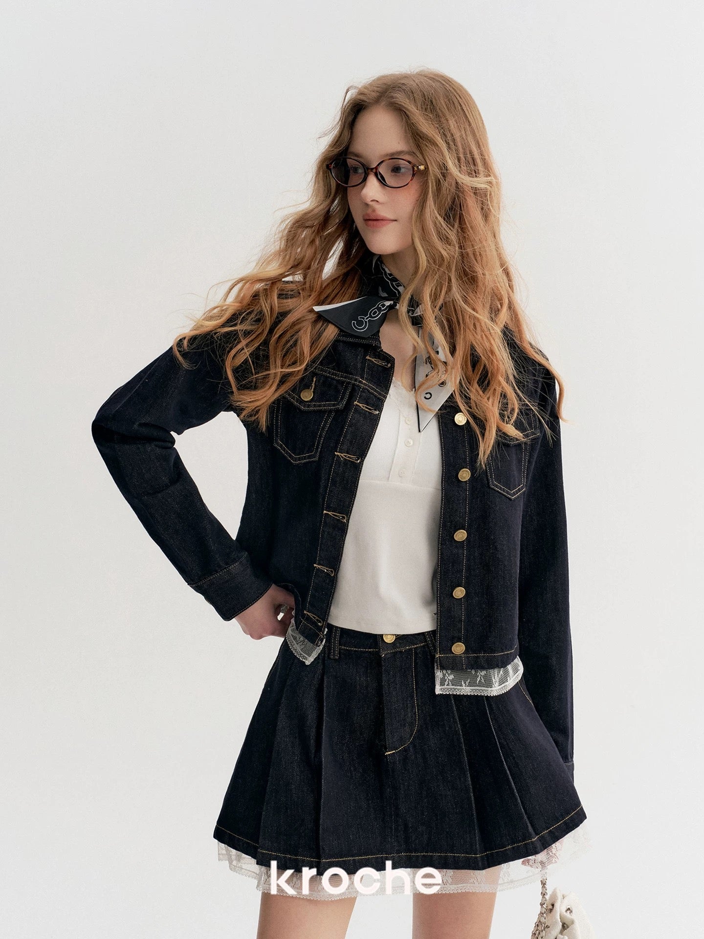 Kroche Lace patchwork denim jacket + skirt set