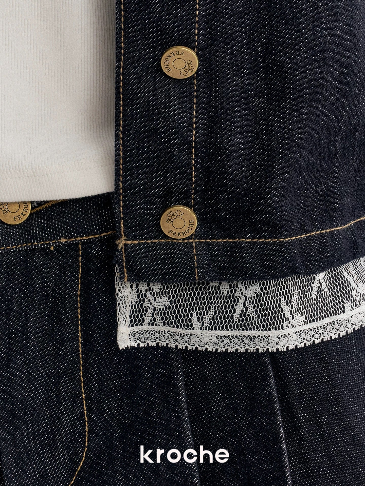 Kroche Lace patchwork denim jacket + skirt set