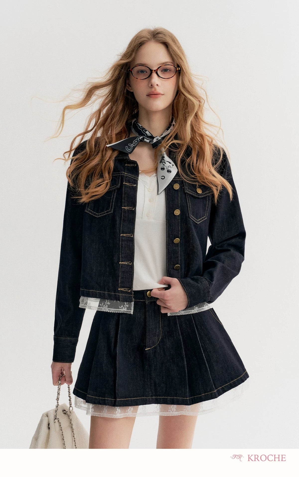 Kroche Lace patchwork denim jacket + skirt set