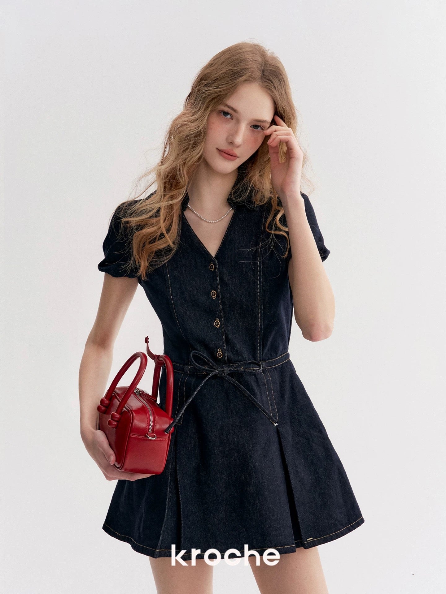 Kroche Denim lace up waist cinching dress