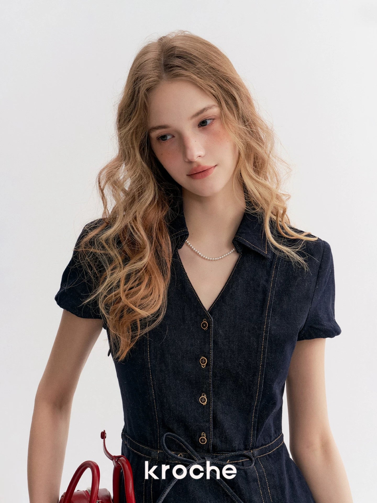 Kroche Denim lace up waist cinching dress