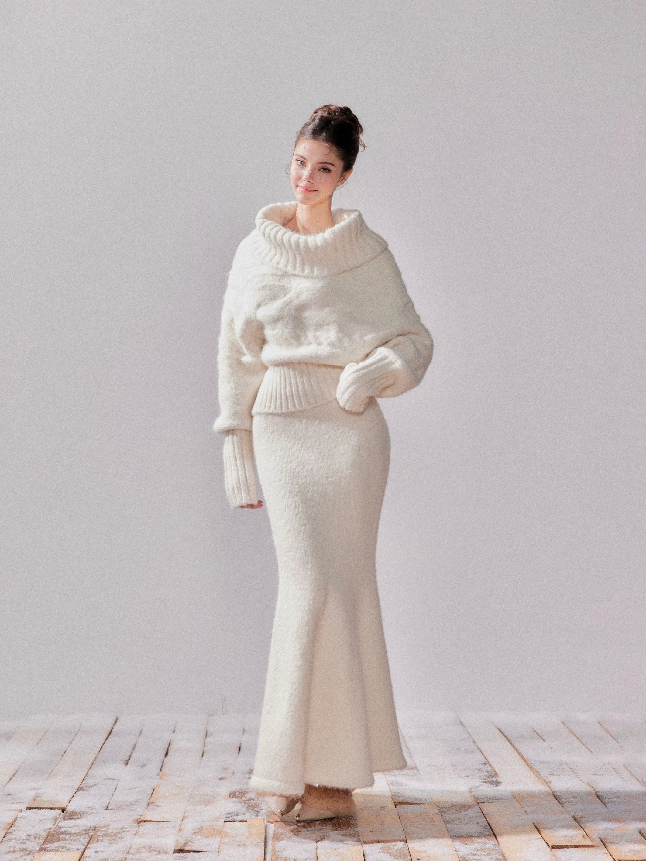 YZZI HE Off shoulder sweater + skirt set