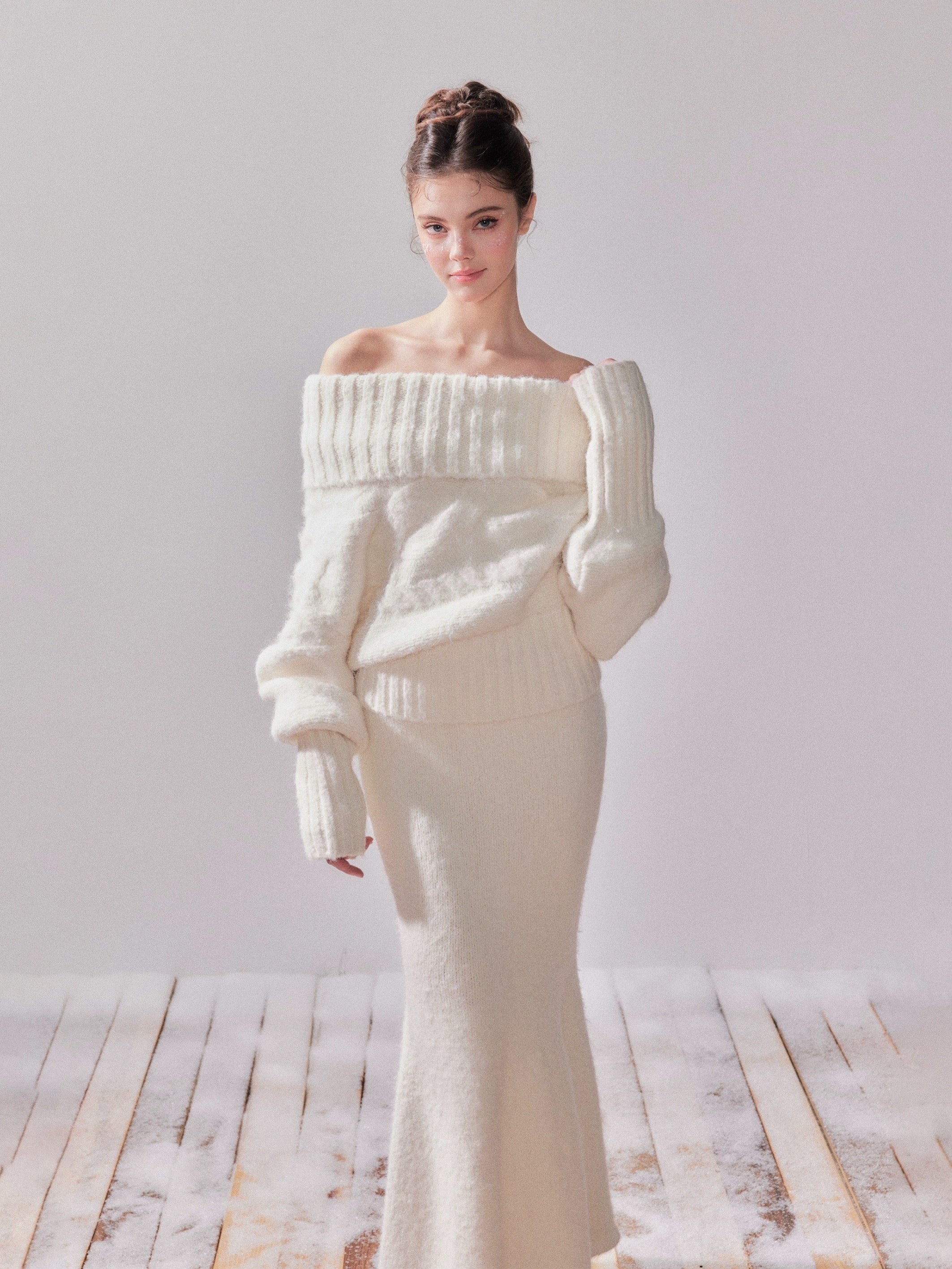 YZZI HE Off shoulder sweater + skirt set