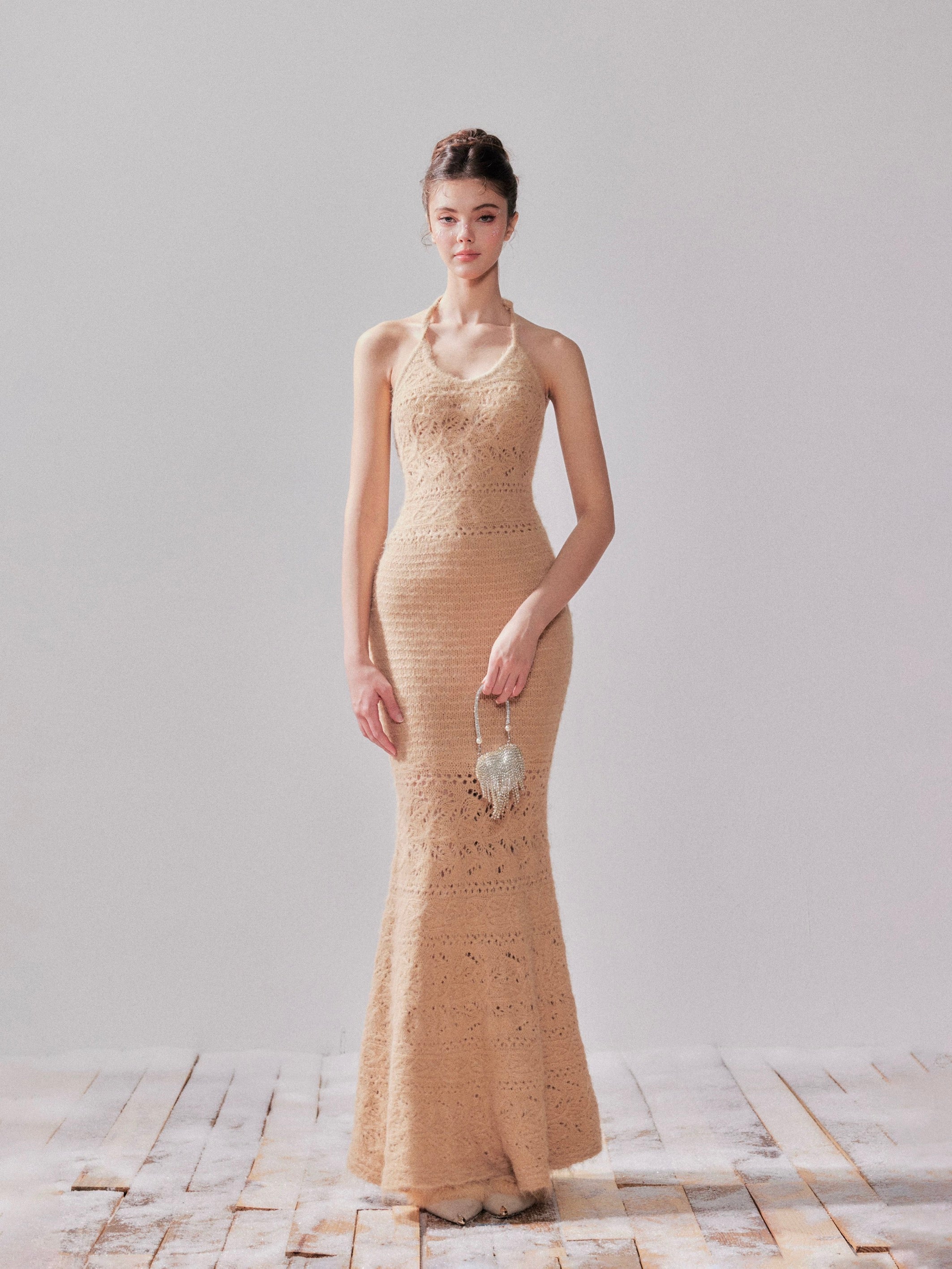 YZZI HE Hollow knit cardigan + dress set