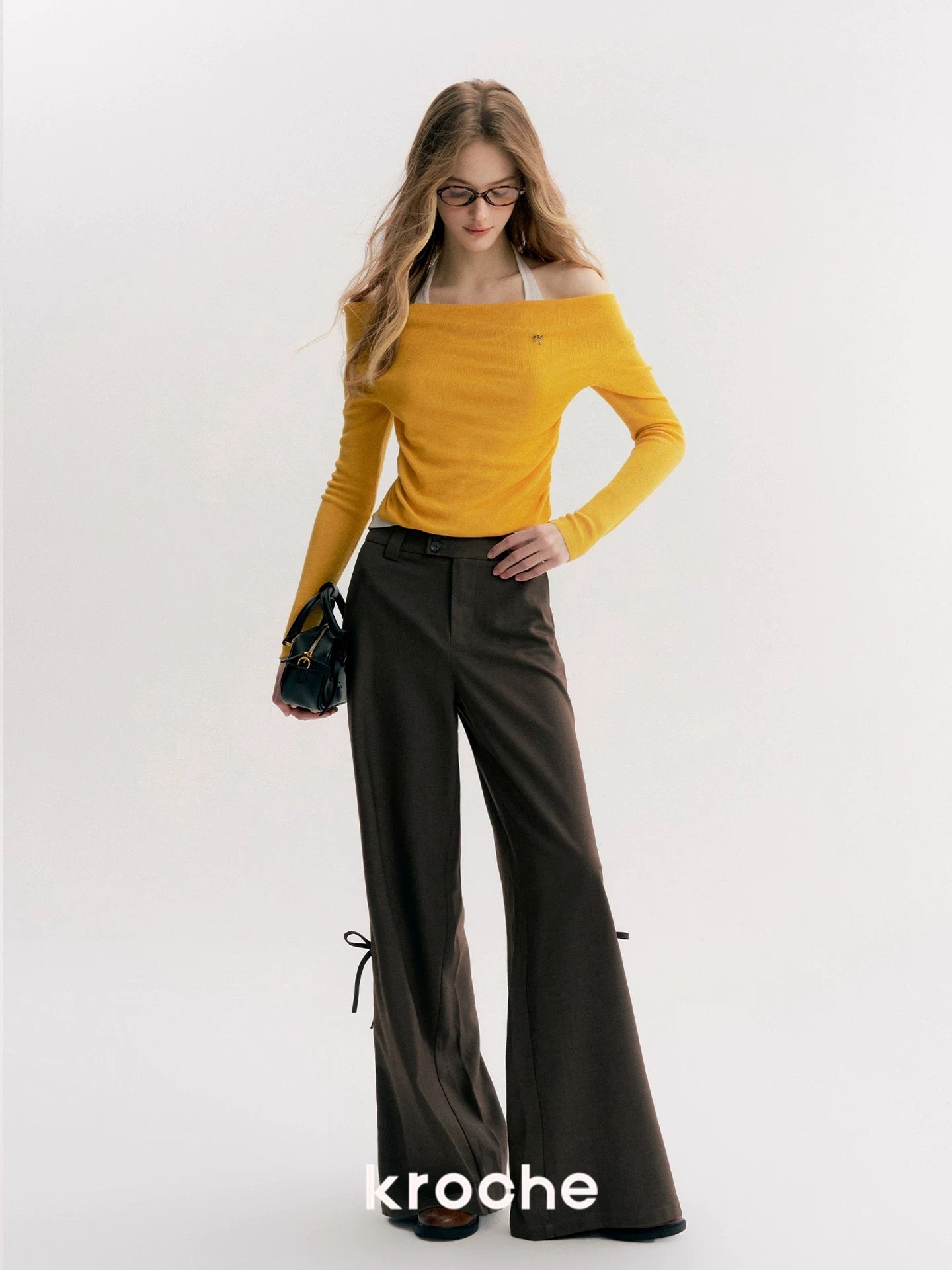 Kroche 3D lace up bow wide leg suit pants