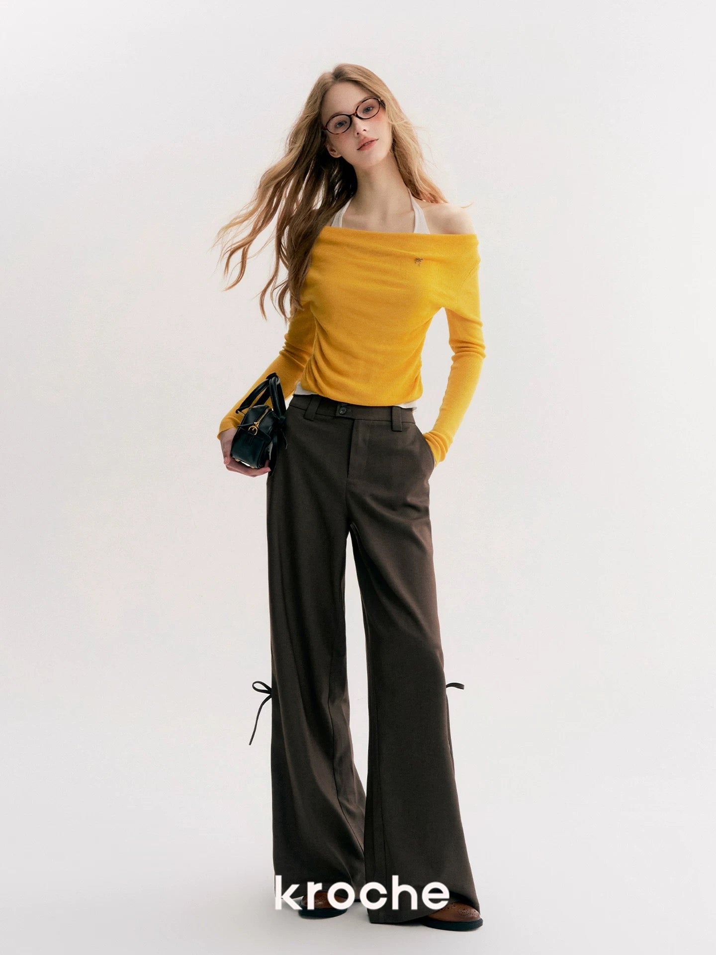 Kroche 3D lace up bow wide leg suit pants