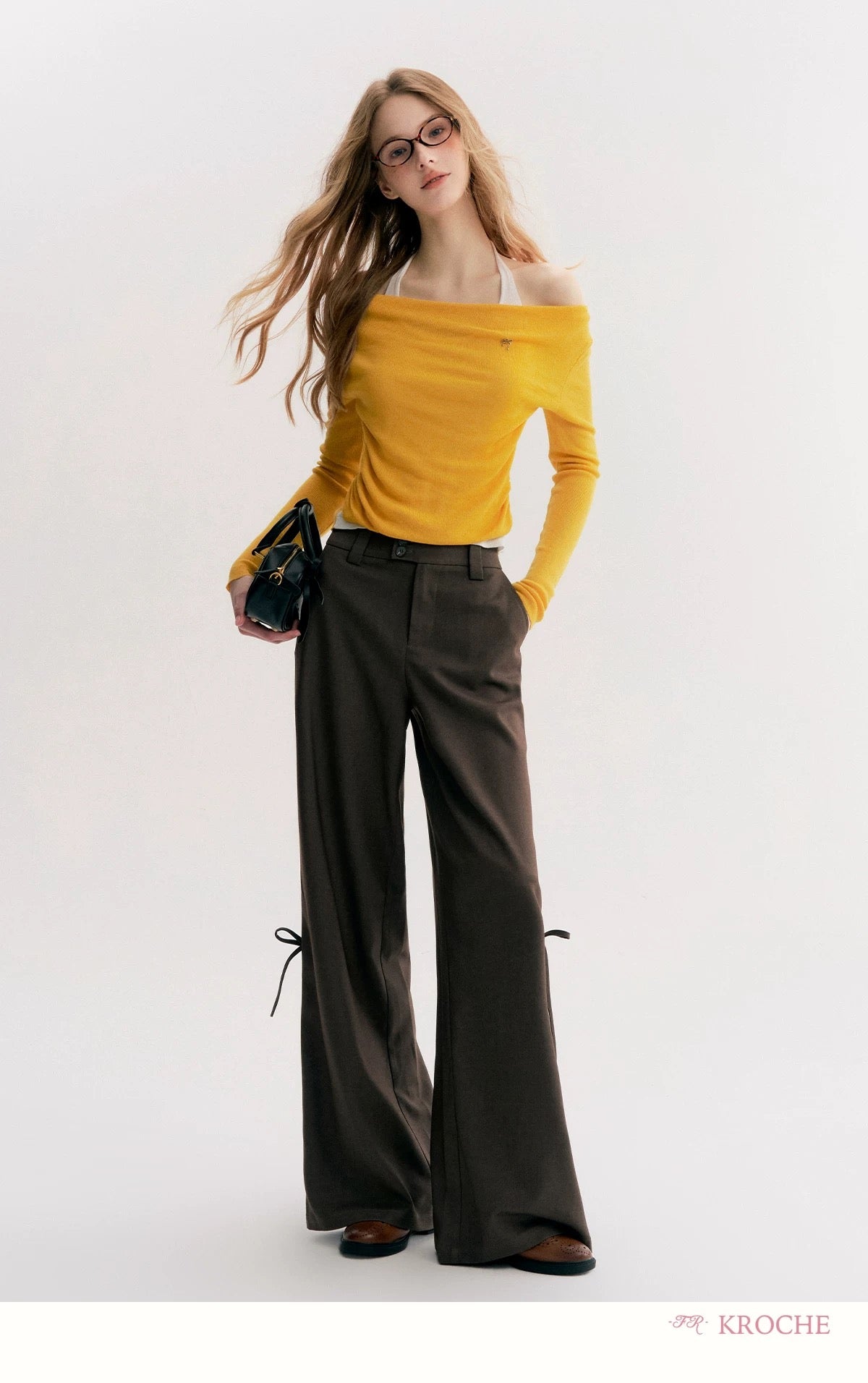 Kroche 3D lace up bow wide leg suit pants