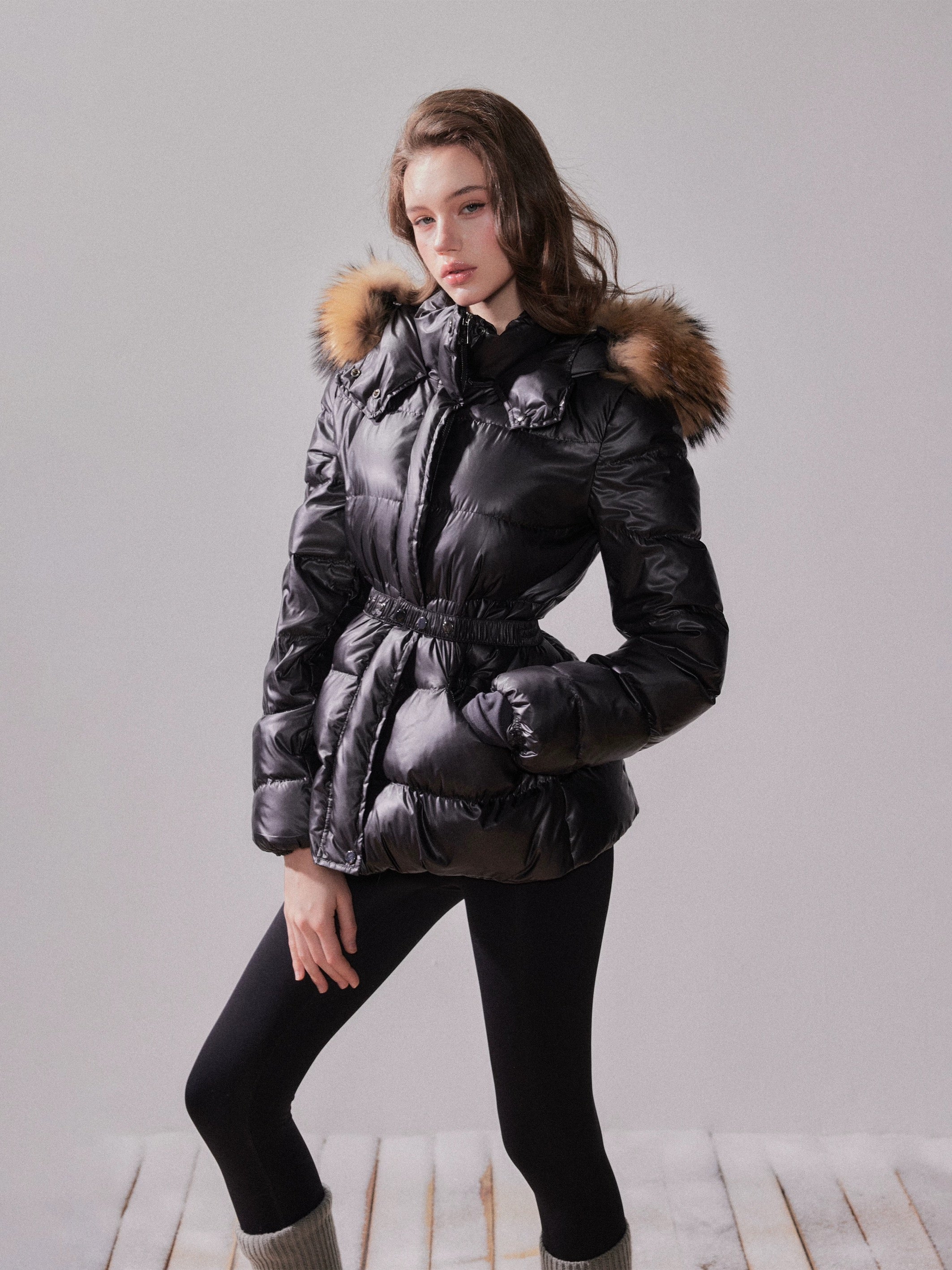 YZZI HE Fox fur collar warm short down jacket
