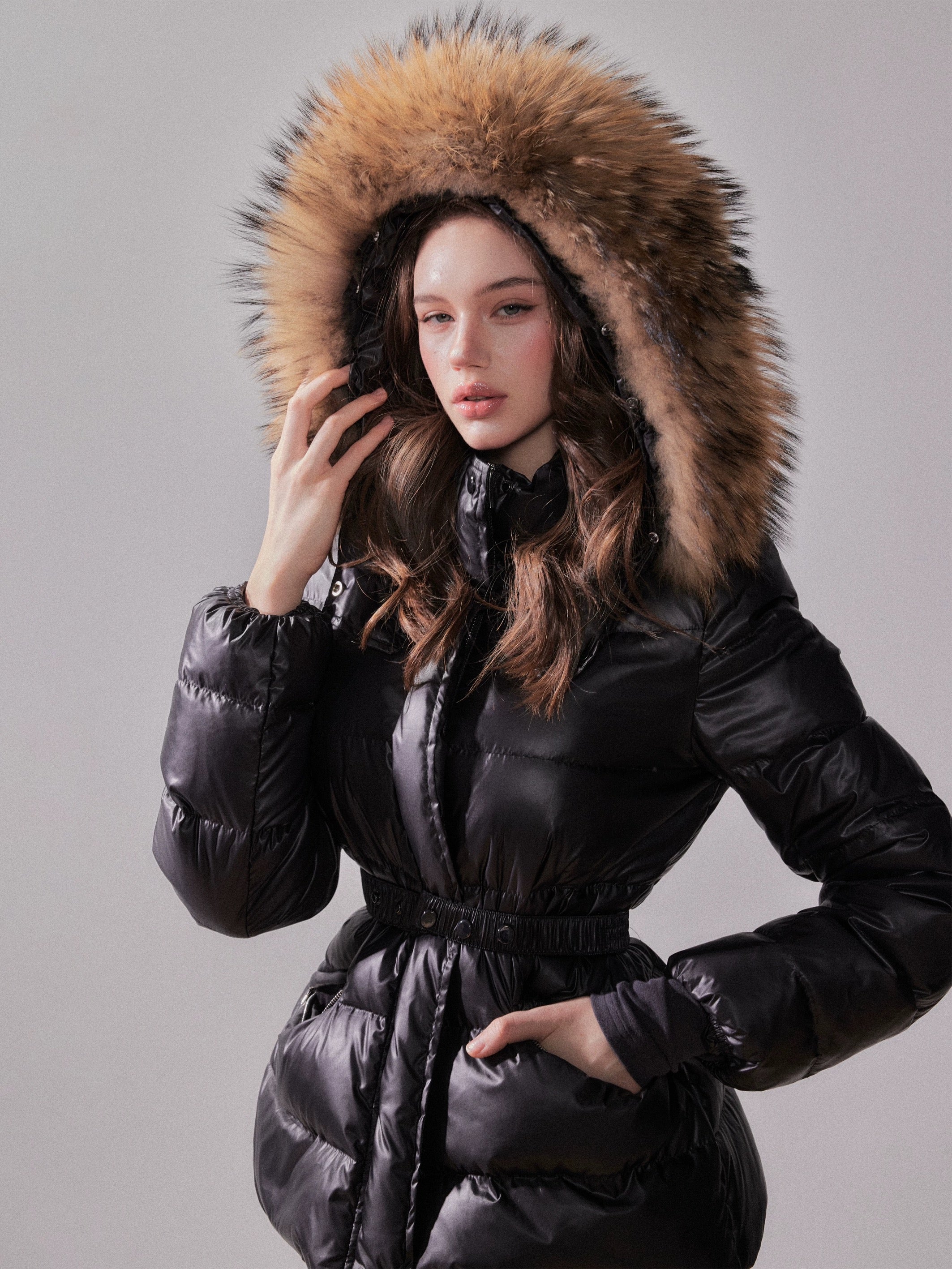 YZZI HE Fox fur collar warm short down jacket