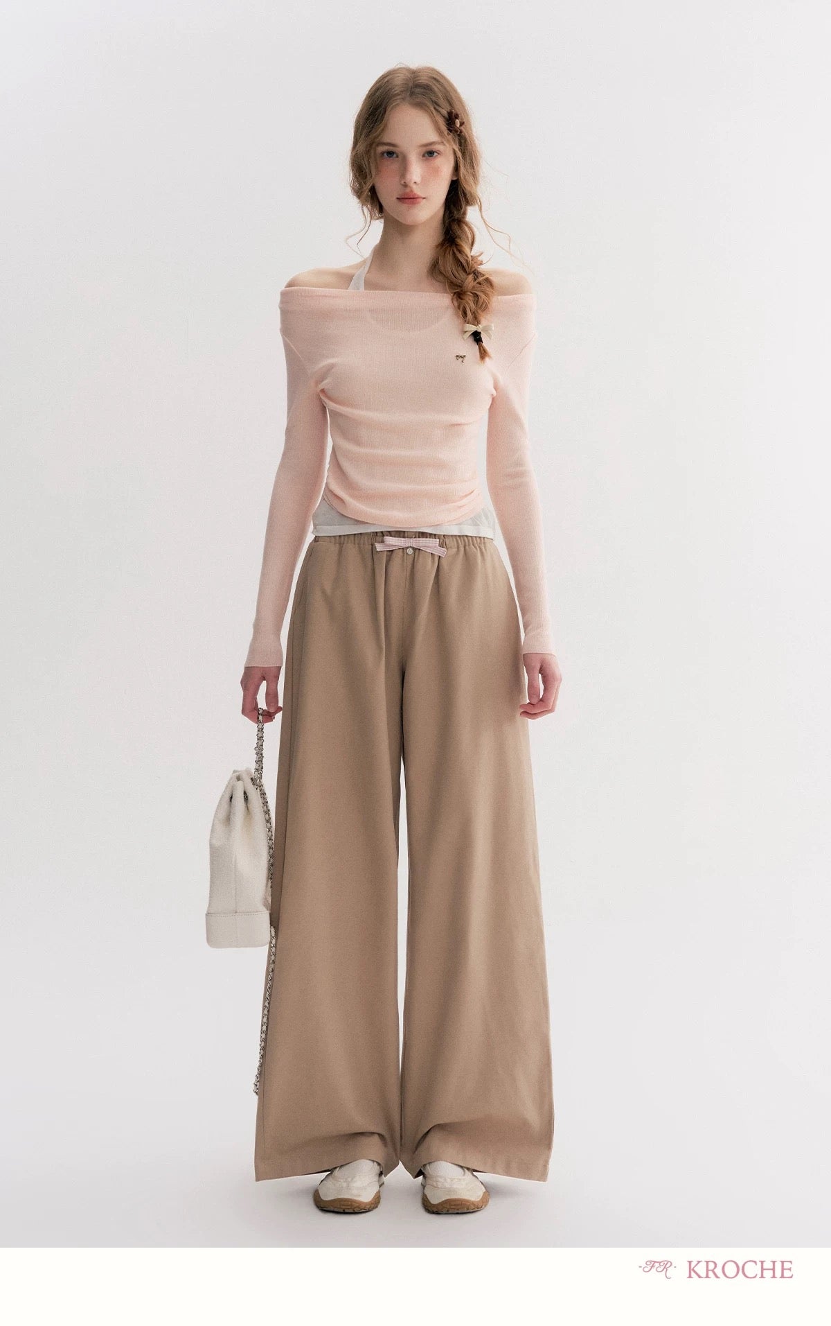 Kroche Color blocking checkered patchwork wide leg pants