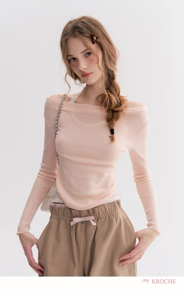 Kroche Fake two-piece pleated one shoulder knitted sweater