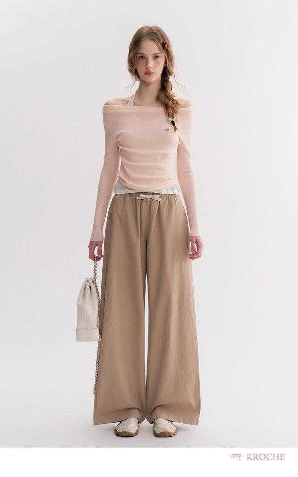 Kroche Fake two-piece pleated one shoulder knitted sweater