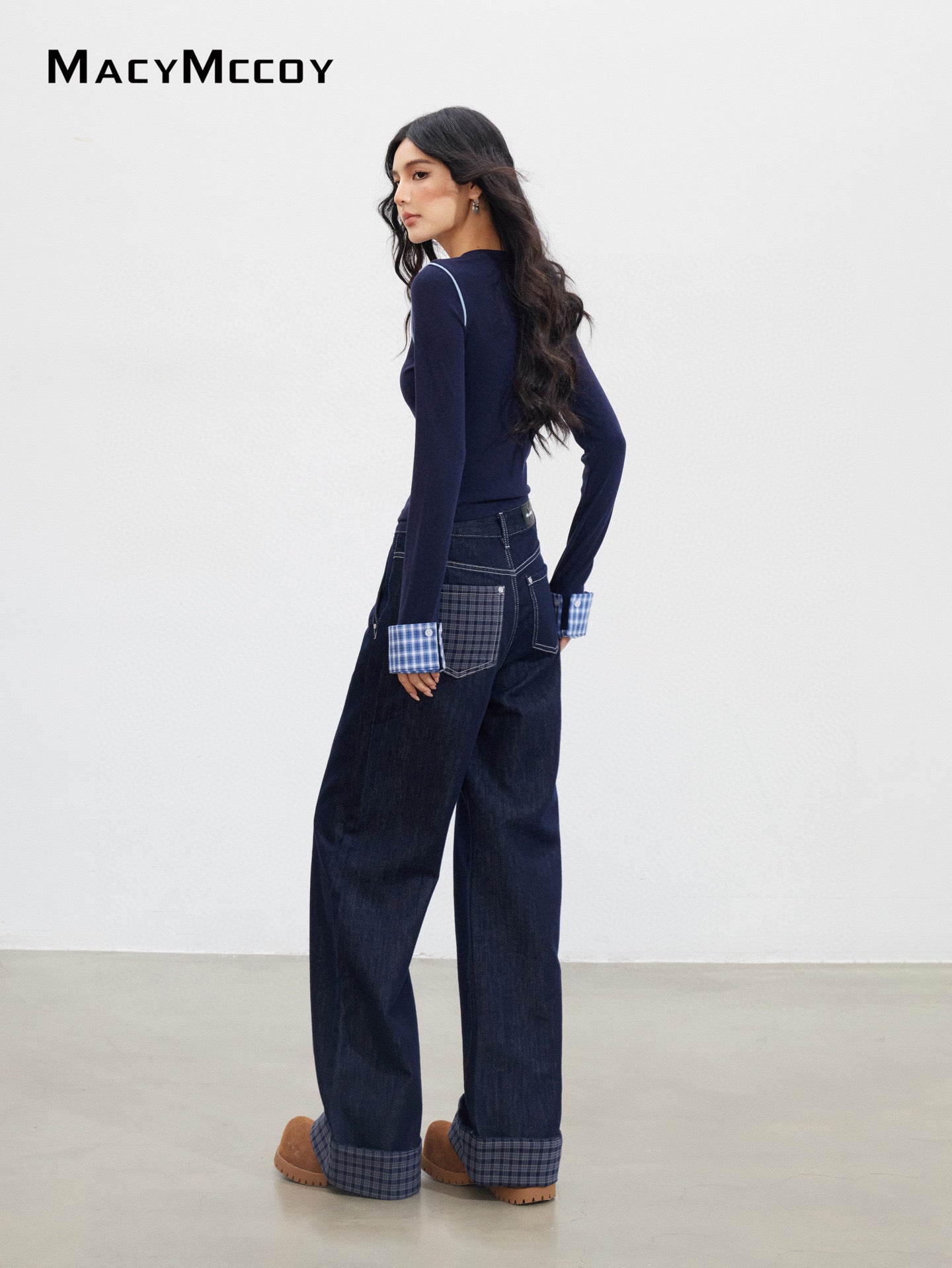 MacyMccoy MMC2025147 Plaid embroidered knitted top