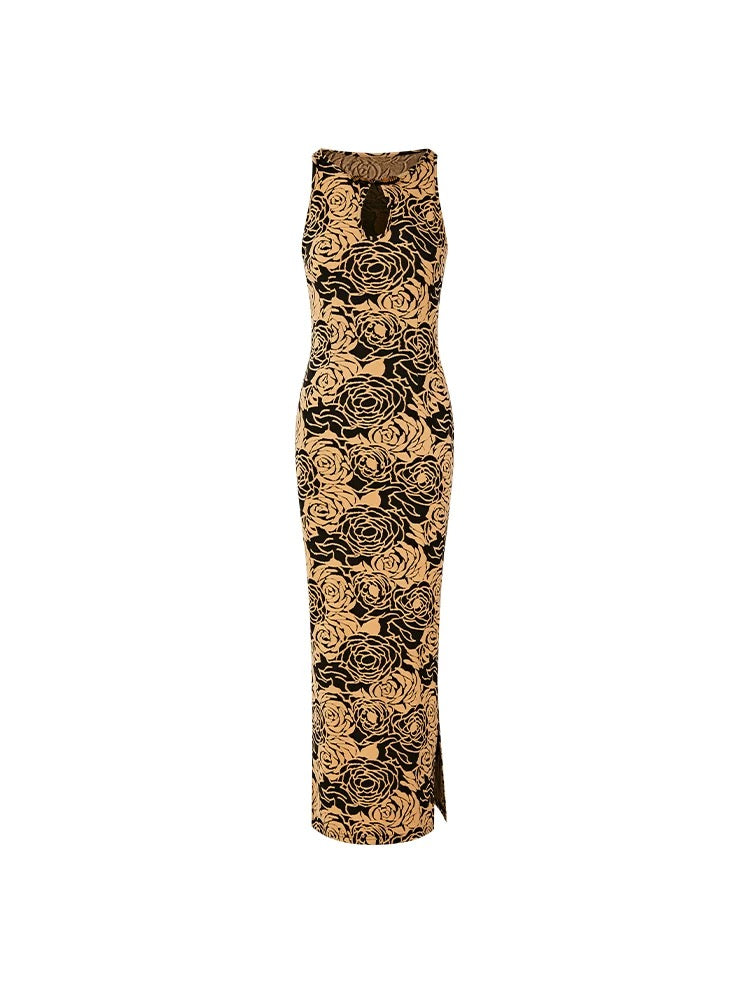 FIND YA WINGS Retro Chinese style hollow knitted sleeveless rose qipao