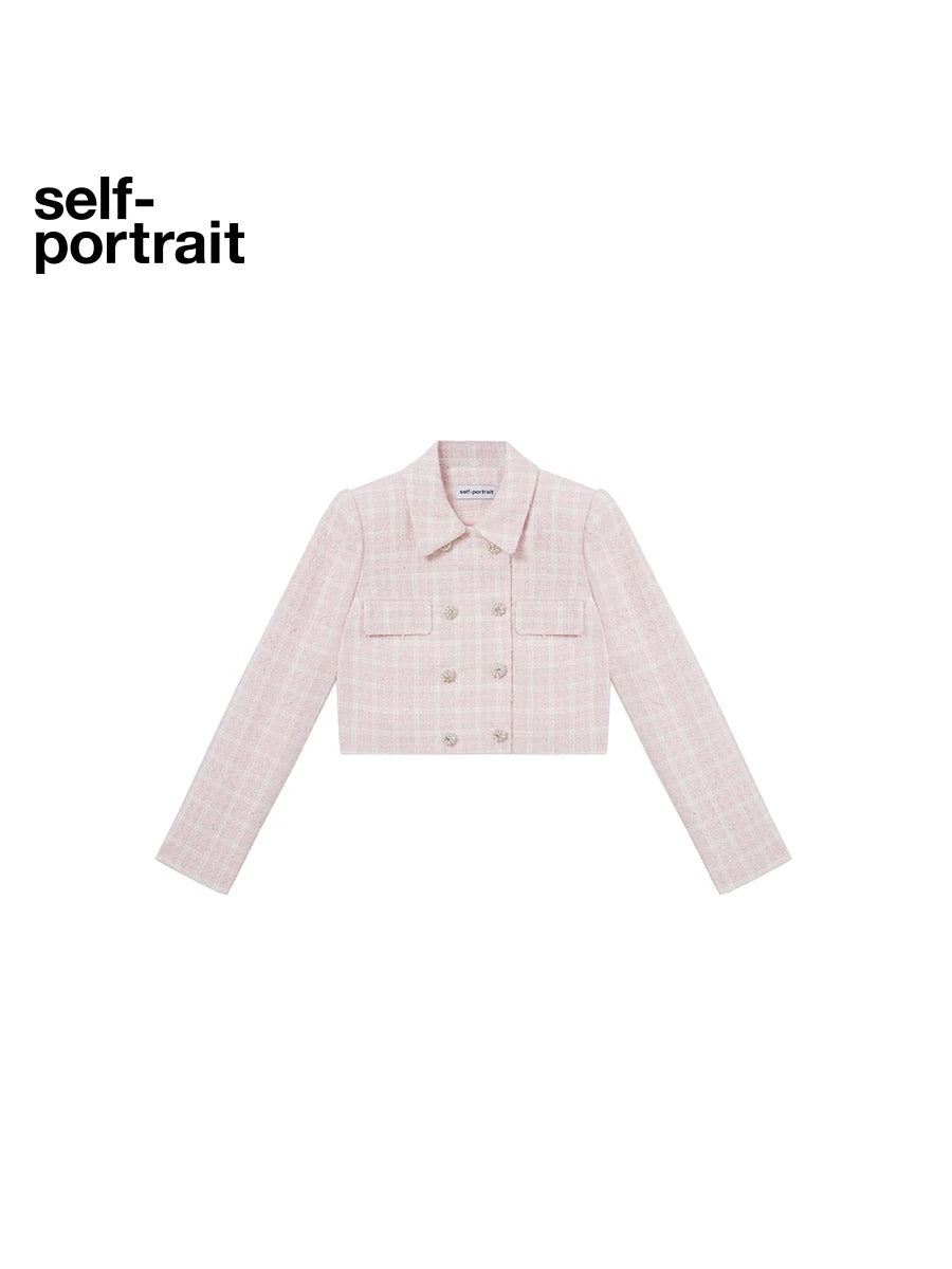 Self-Portrait SALE Pink Checkered Jacket
