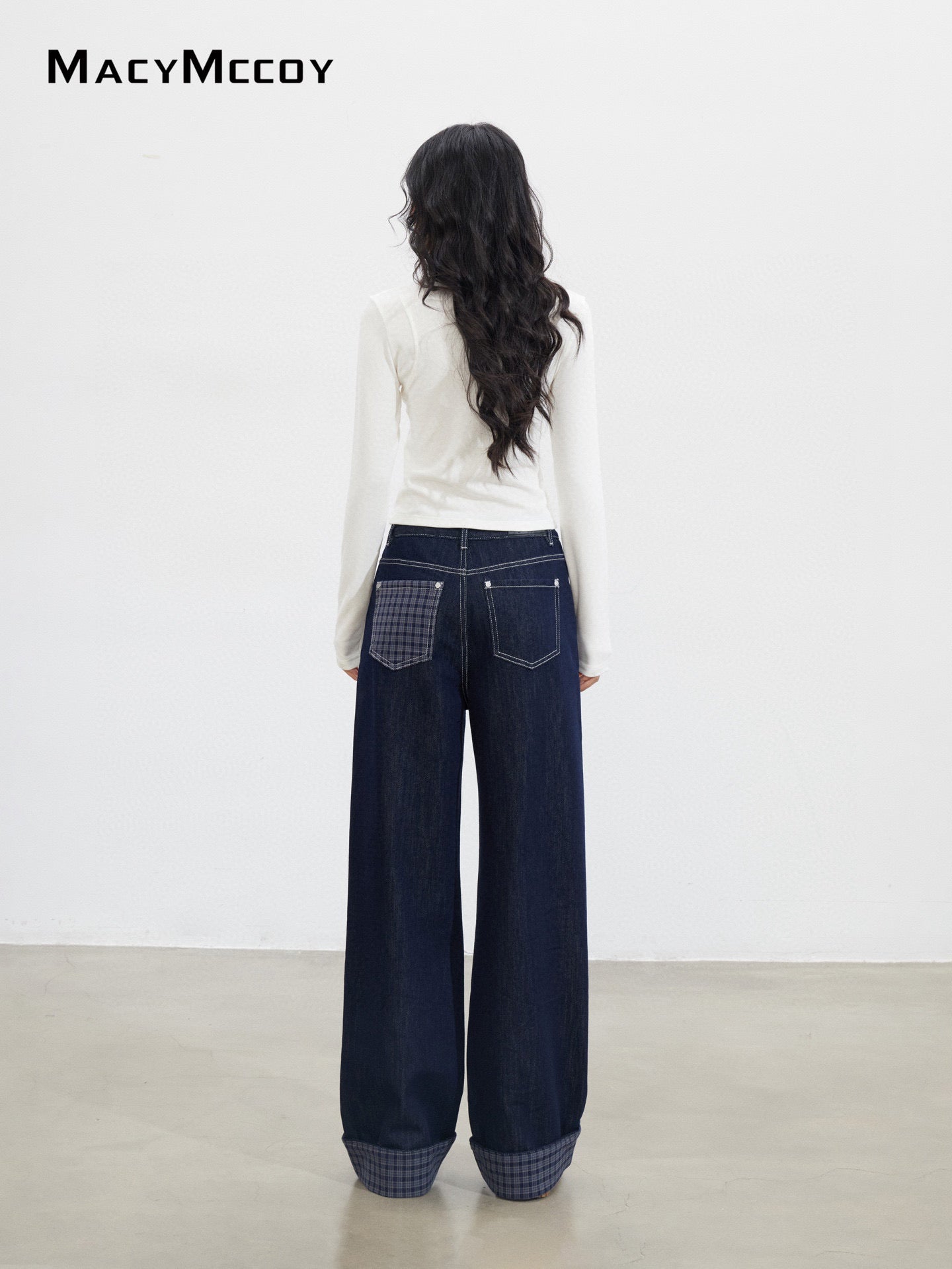 MacyMccoy MMC2025151 Grid splicing denim wide leg pants