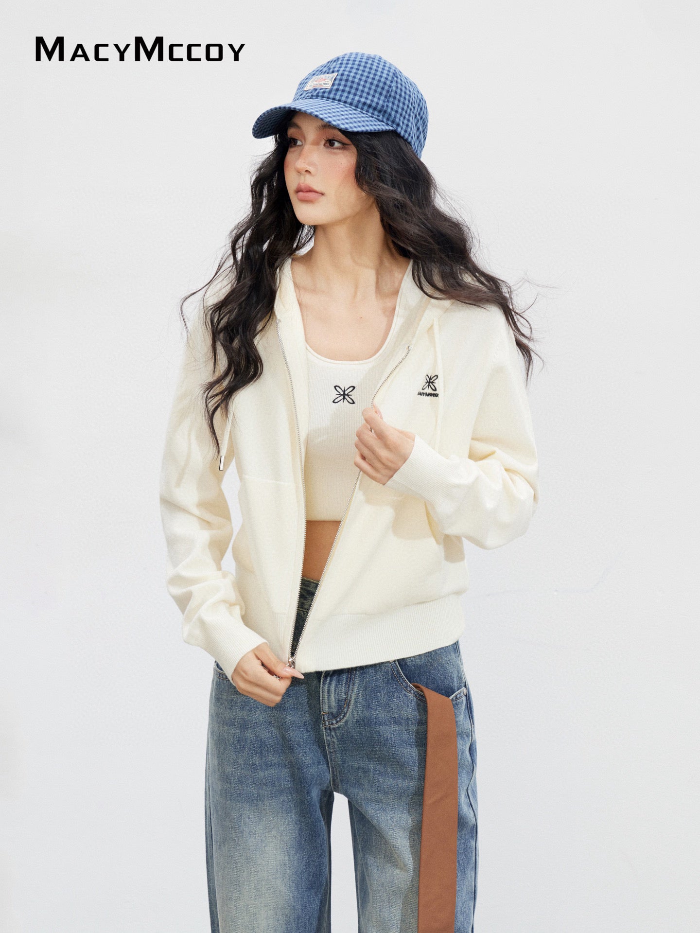 MacyMccoy MMC2025144 Hooded embroidered knitted cardigan